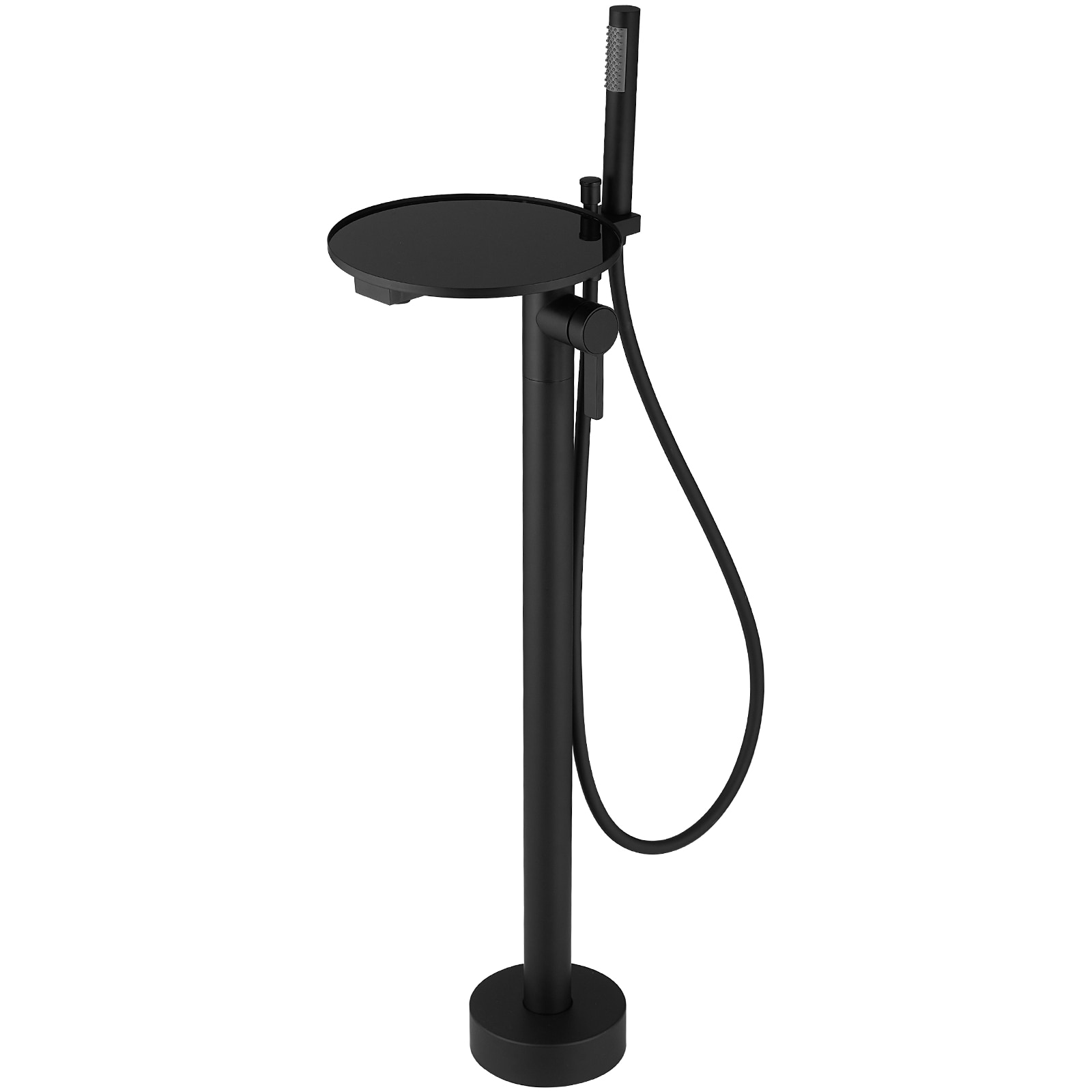 BWE C-7015-BLACK Matte Black 1-handle Freestanding Low-arc Bathtub Faucet with Hand Shower ( Valve Included )