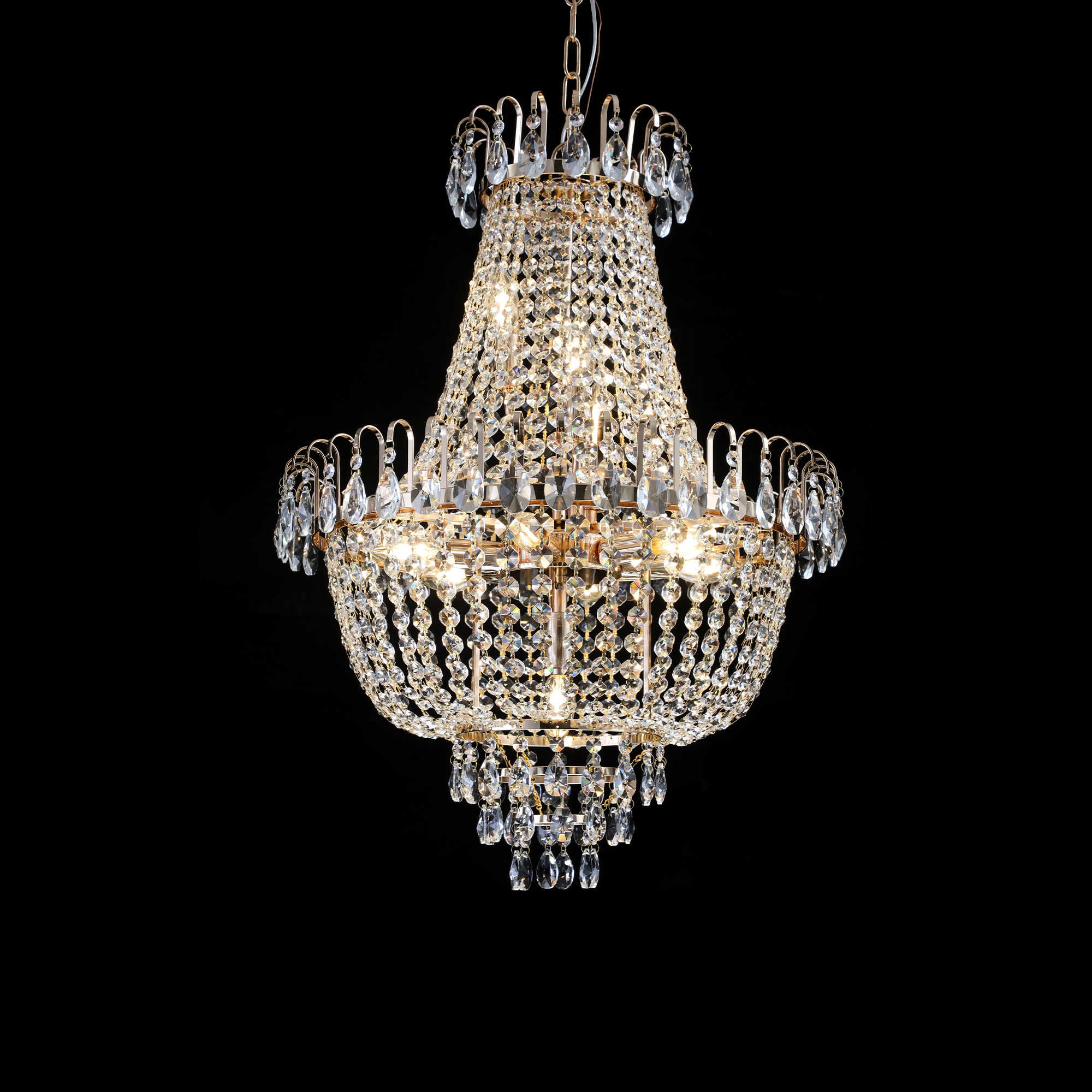 WELLFOR GYH60-1015-5BK Crystal Chandelier with Adjustable Height 10 -Light Gold Modern/contemporary For Use in Bedrooms, Dining Rooms, Foyers, Kitchens, Living Rooms Chandelier