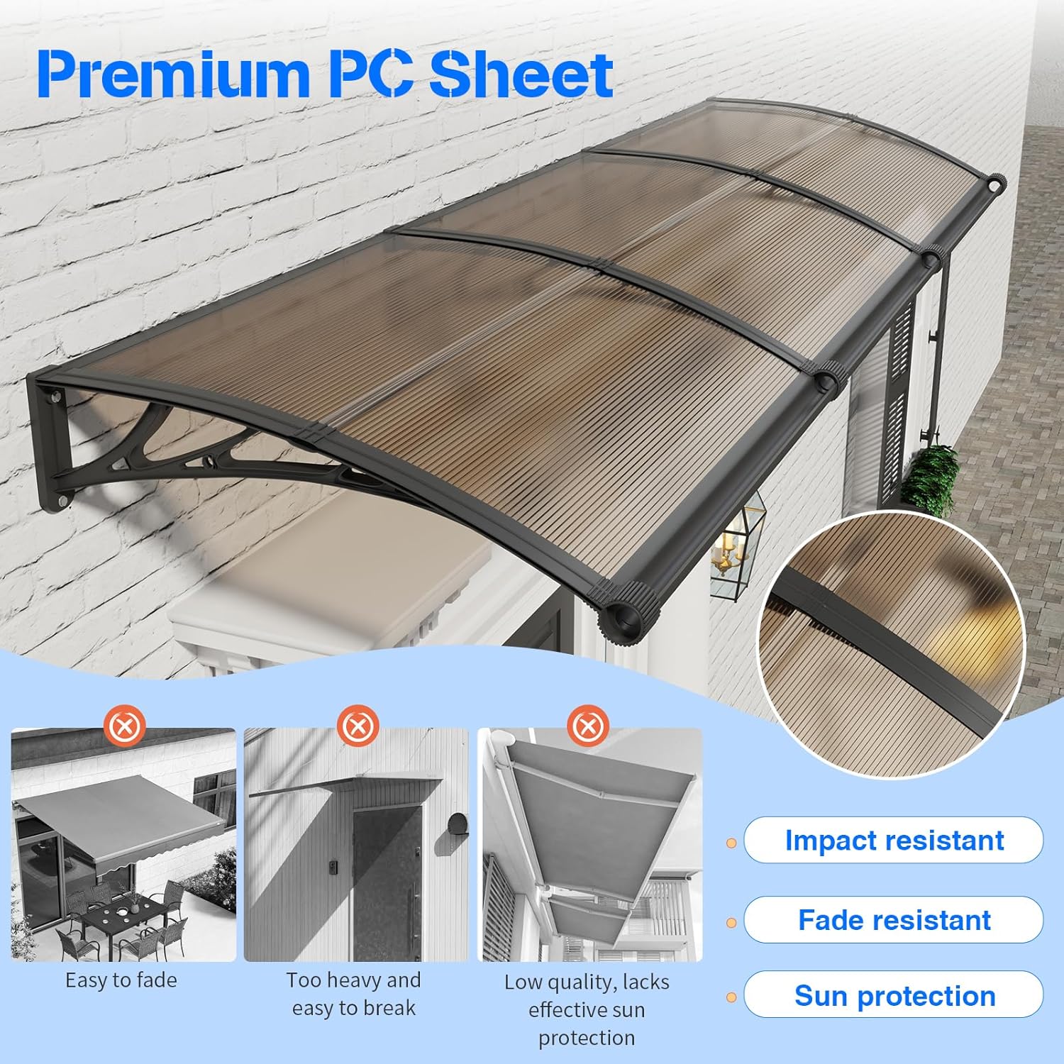 Etokfoks 40 x 60 inch polycarbonate door and window entrance awning ...