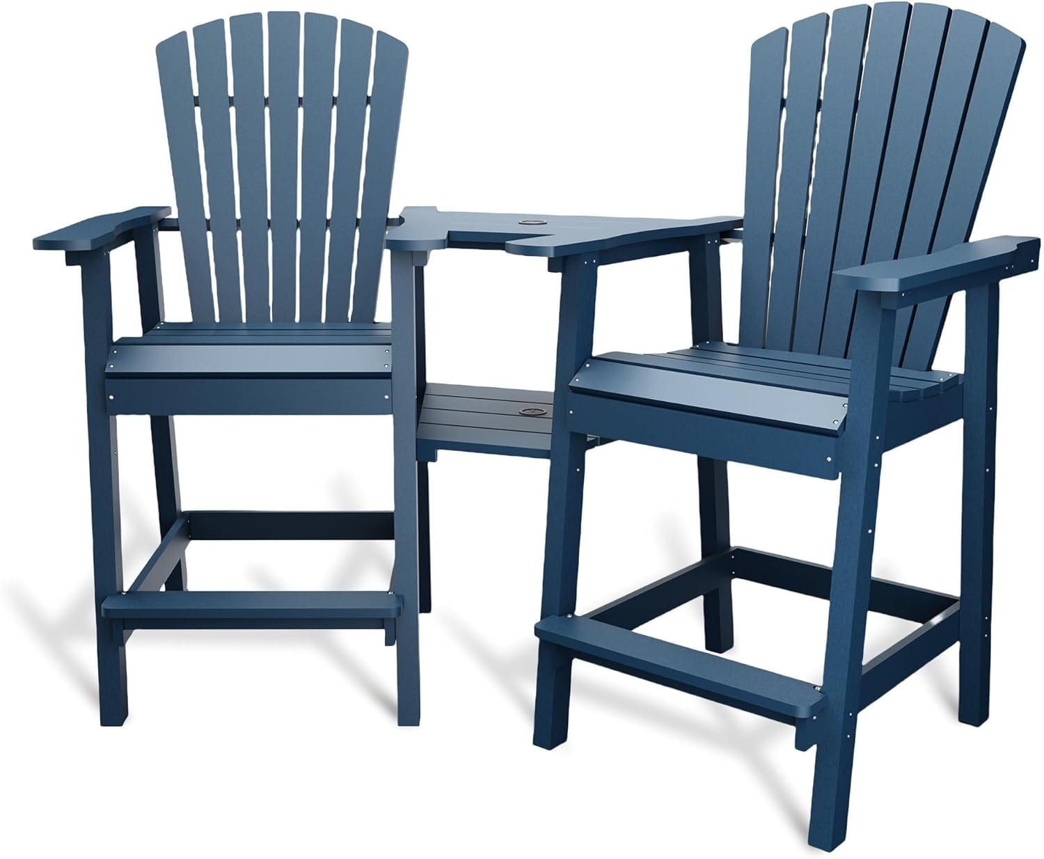 Garvee Outdoor Recycled Poly Adirondack Barstools Set of 2/ Tall Chairs w/ Connecting Tray/ Sea Blue/ Multipurpose outdoor seating chair for lawn deck porch home exterior use