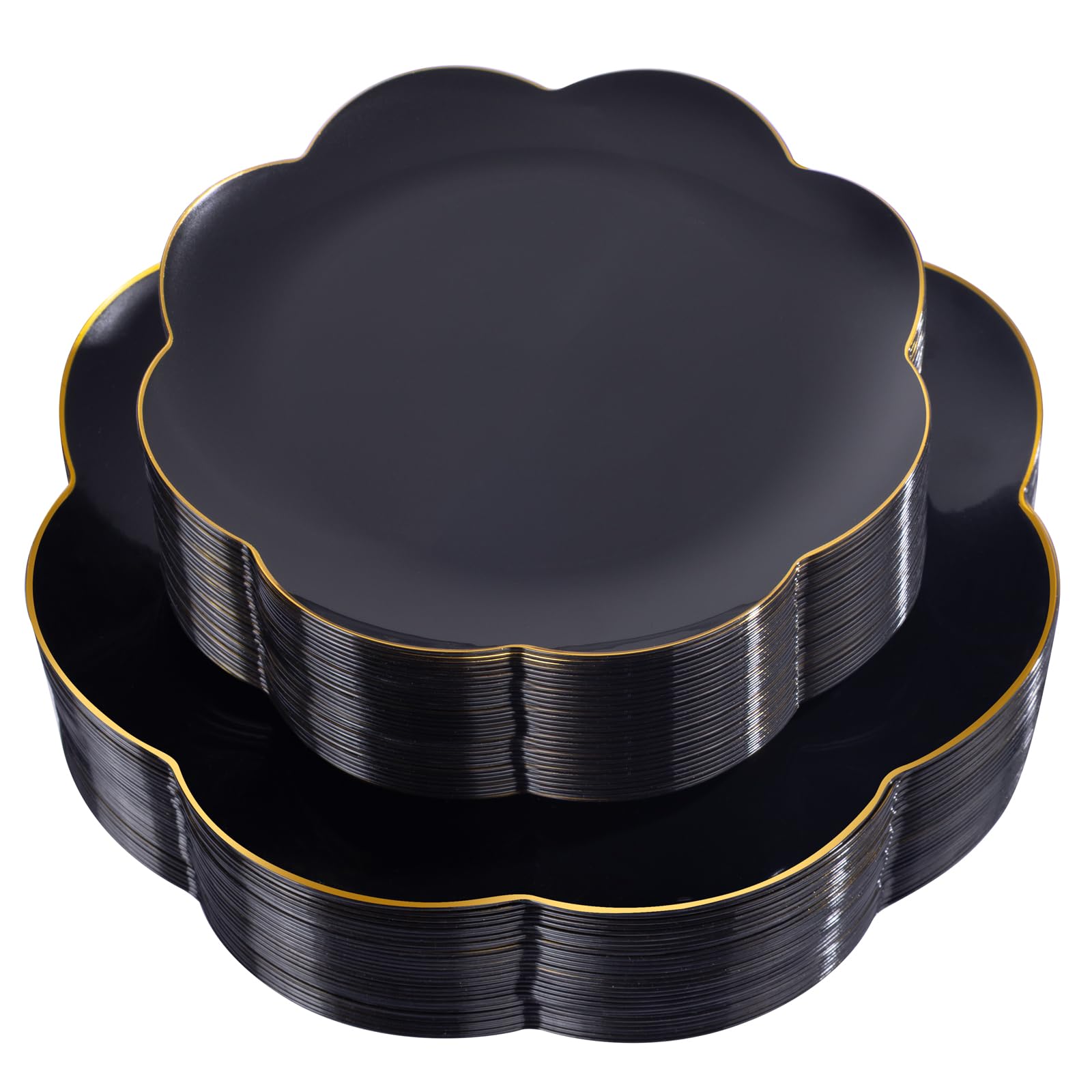 Aoibox  60pcs Black Scalloped Disposable Plates with Gold Rim 10 25 in Dinner and Dessert Set for Party Birthdays