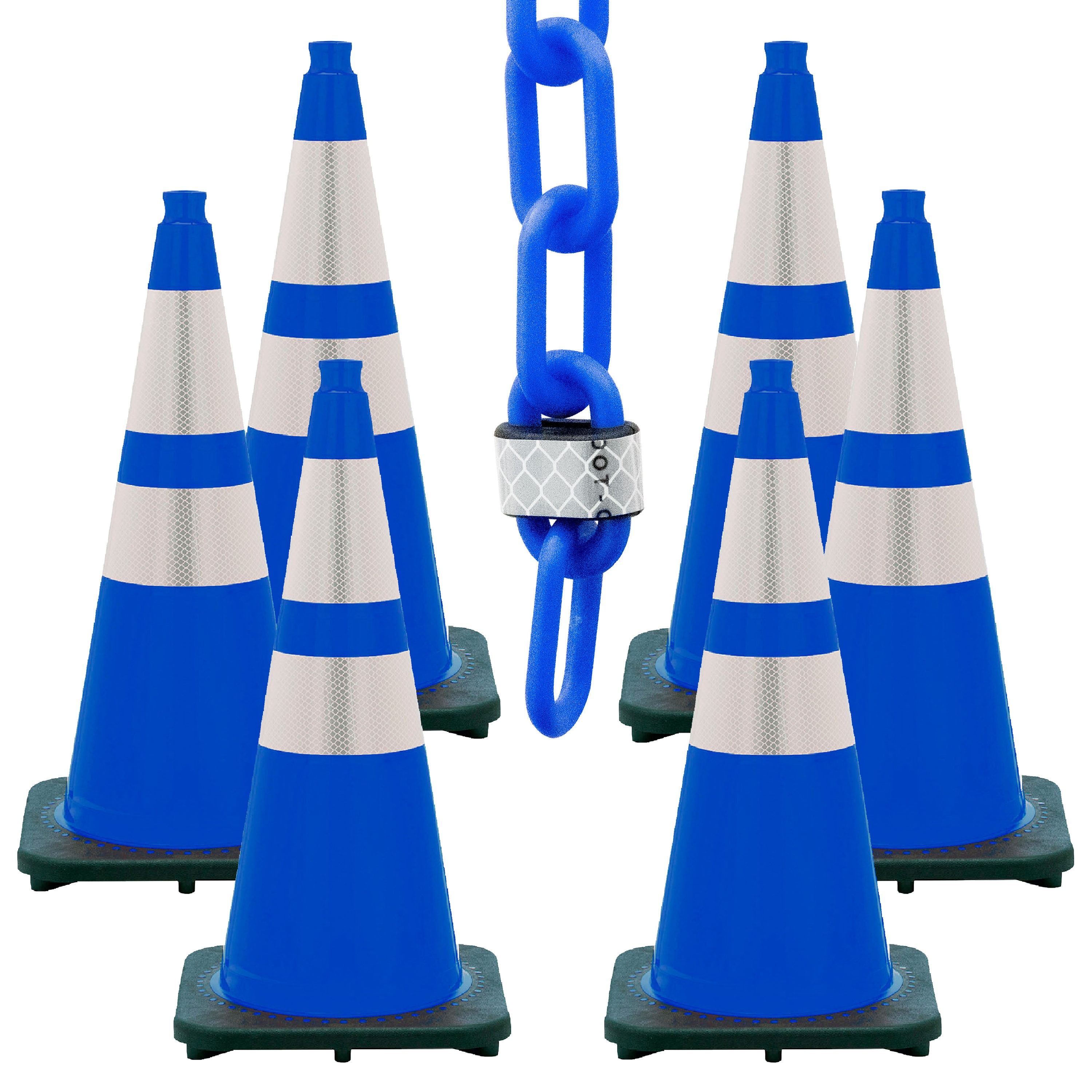 Mr. Chain 23278-6 28 Inch Traffic Blue Reflective Traffic Cones and Reflective Chain Kit (6-Pack)