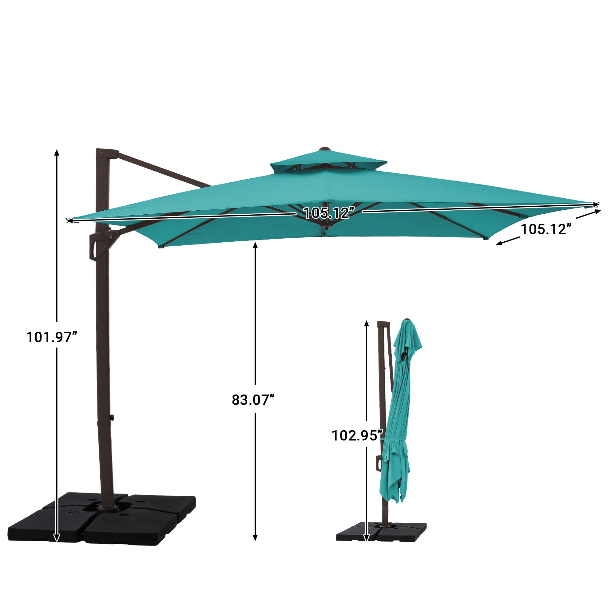 jersey square patio umbrella 9/10/11/12ft Wood Pattern Cantilever letting you precisely block the sun from dawn till dusk 8' x 8' Saville Square