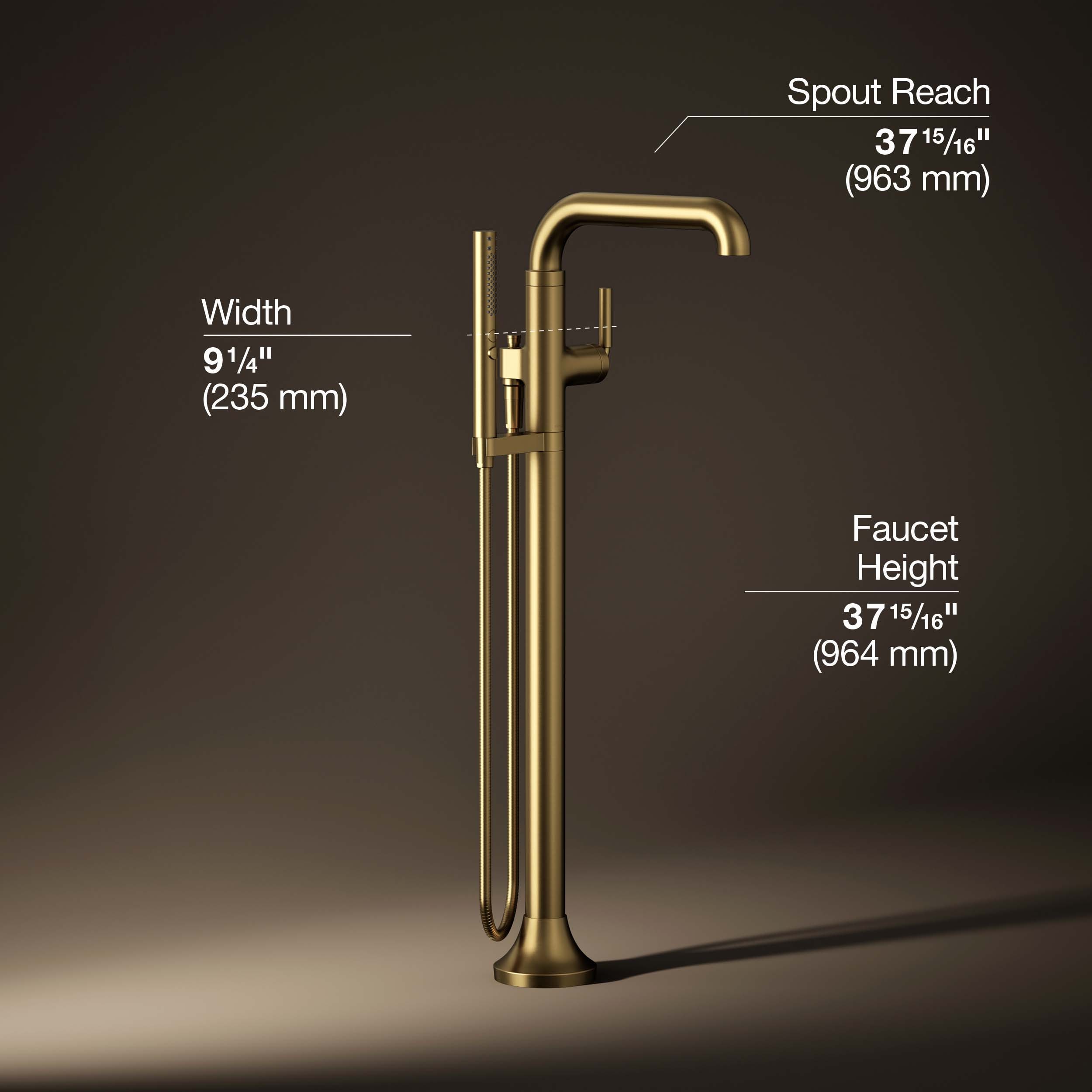 Vibrant Brushed Moderne Brass Freestanding Tub Faucet with Handshower