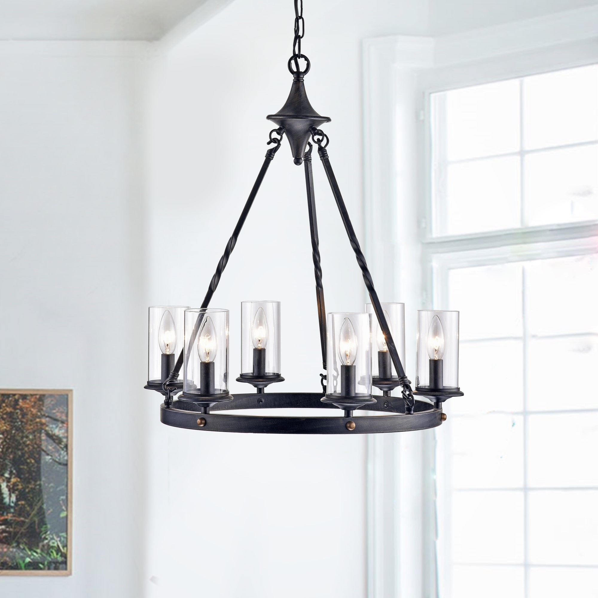 KINWELL BSC-GS020 Contemporary chandelier 6 -Light Black Modern/contemporary Crystal For Use in Bathrooms, Bedrooms, Dining Rooms, Foyers, Kitchens, Living Rooms Chandelier