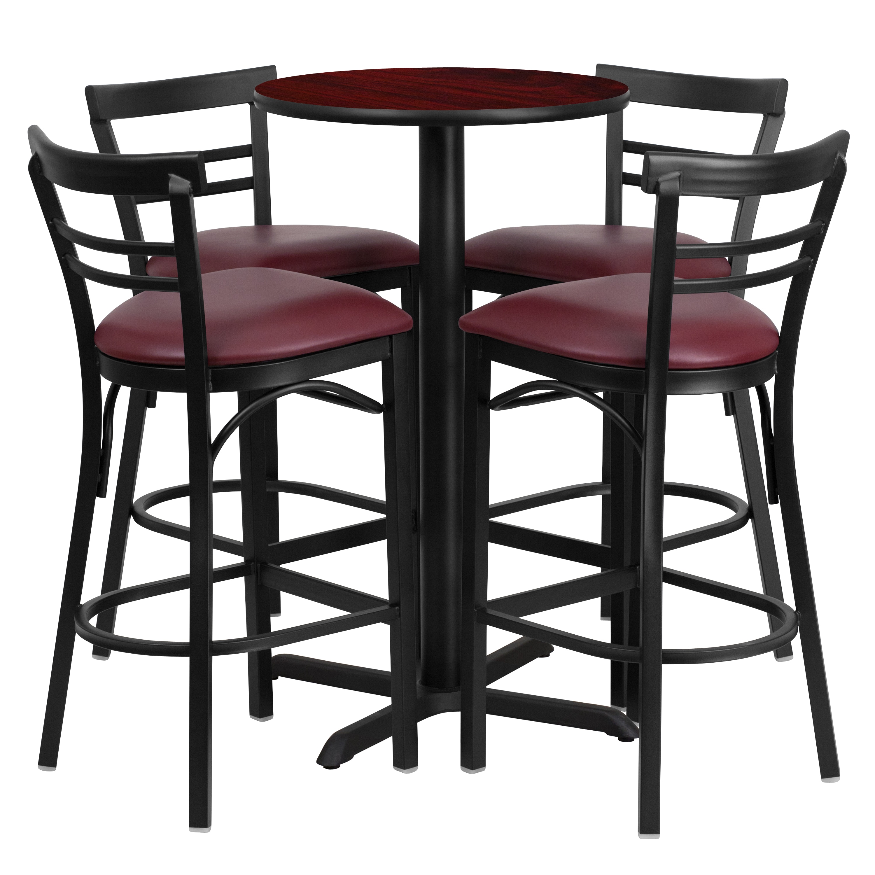 Flash Furniture 847254047715 Mahogany Top/Burgundy Vinyl Seat Traditional Dining Room Set with Round Table ( Seats 4 )