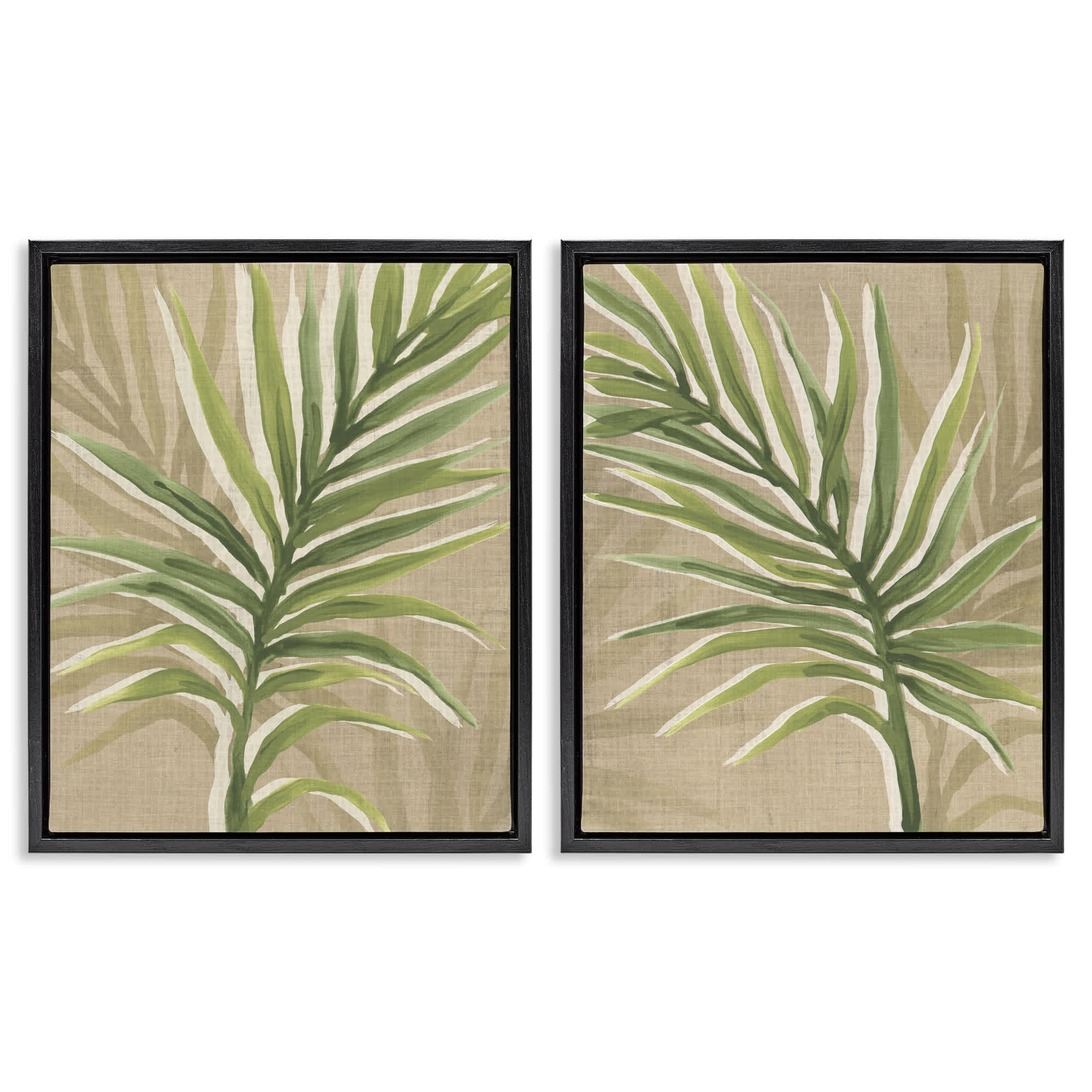 Stupell Industries B2-767-FFB-2PC-16X20 Natural Palm Leaves 2pc Floating Frame Set design by June Erica Vess
