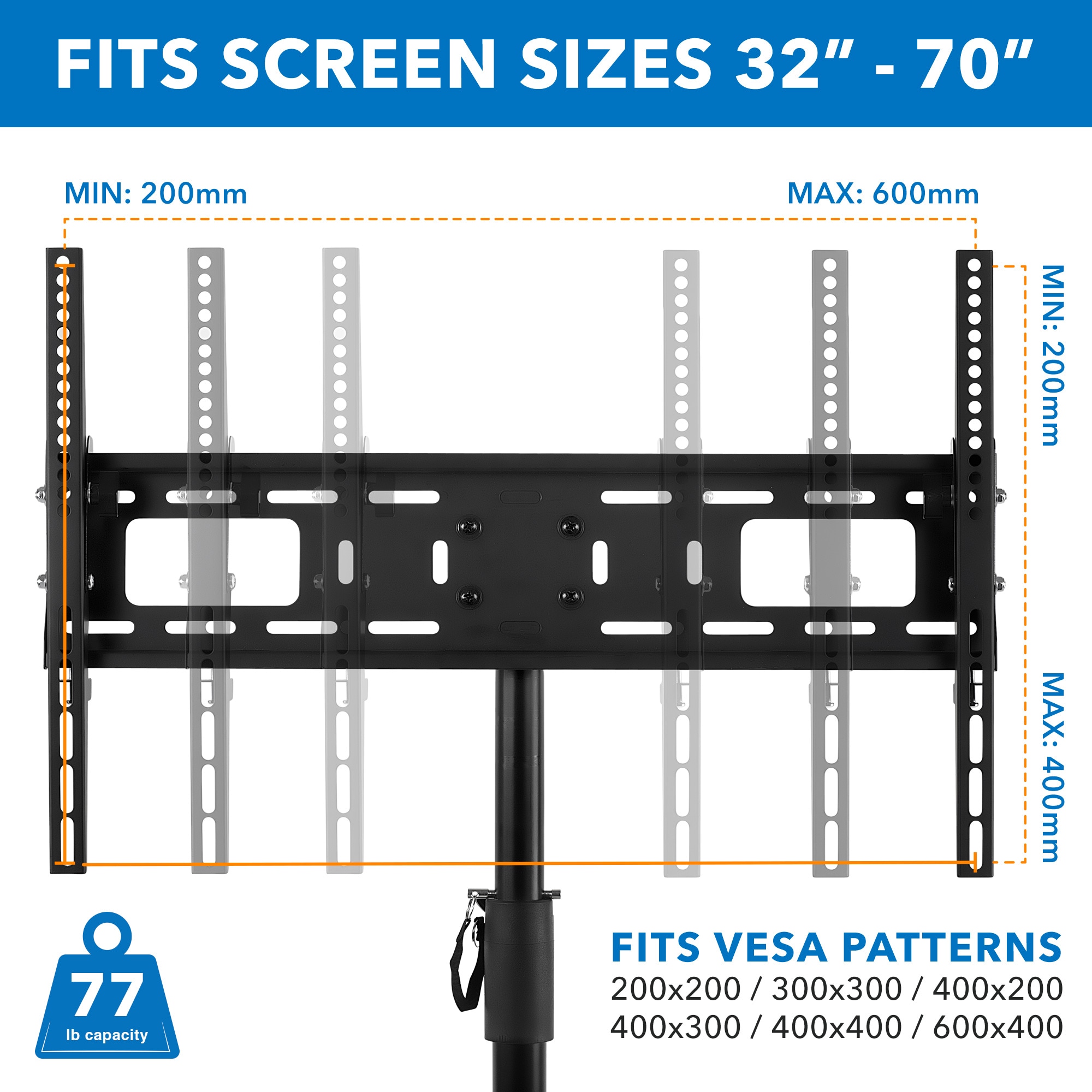 Adjustable Black Portable TV Stand for 13-42 Inch Screens