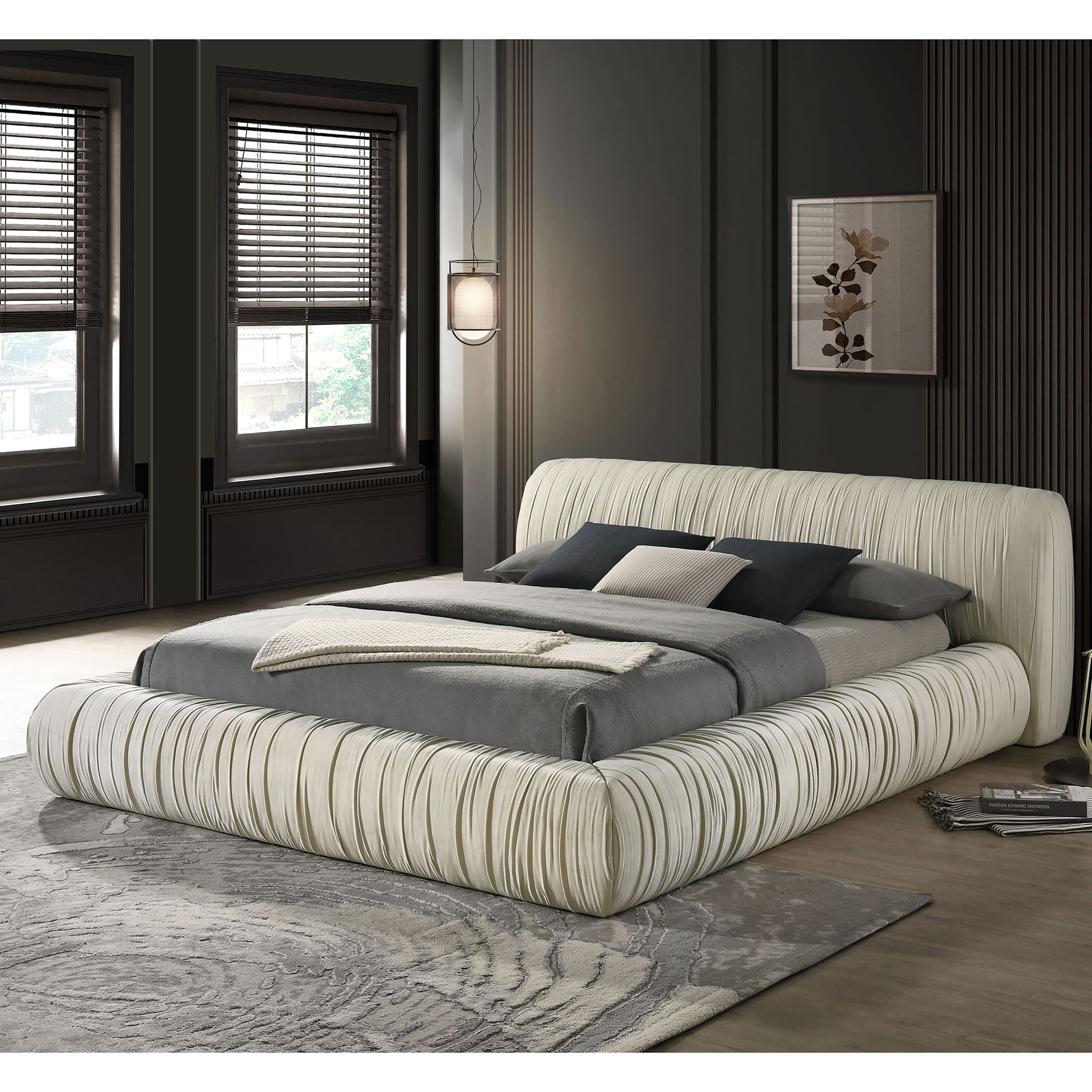 Furniture of America IDF-72006IV-EK Kira Ivory King Upholstered Platform Bed