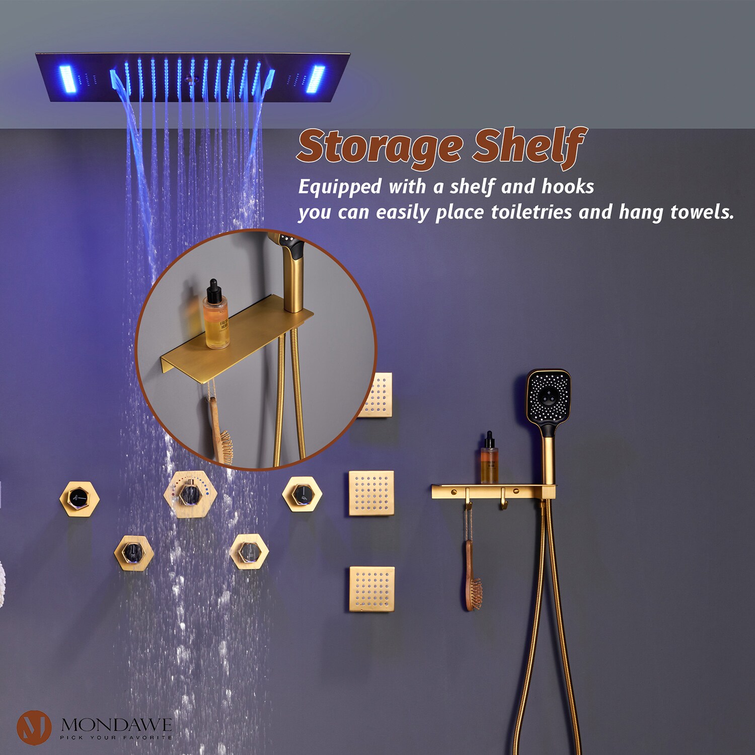 Mondawe MD6104-BG Showerhead-Bar-Panels - View #6