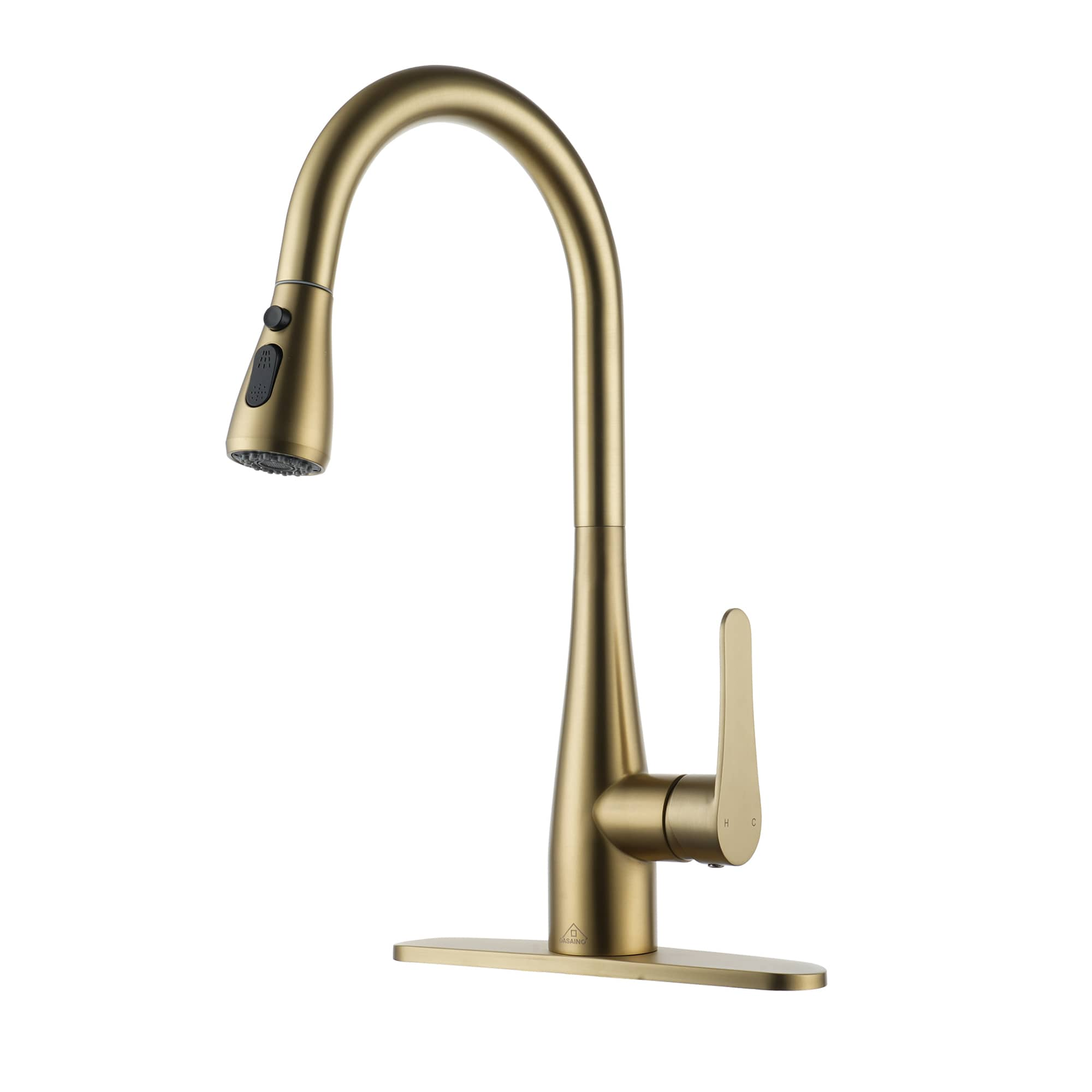 Brushed Gold Single Handle Pull-down Kitchen Faucet with Sprayer (Deck Plate Included) Stainless Steel | - Mondawe MD-D70-BN