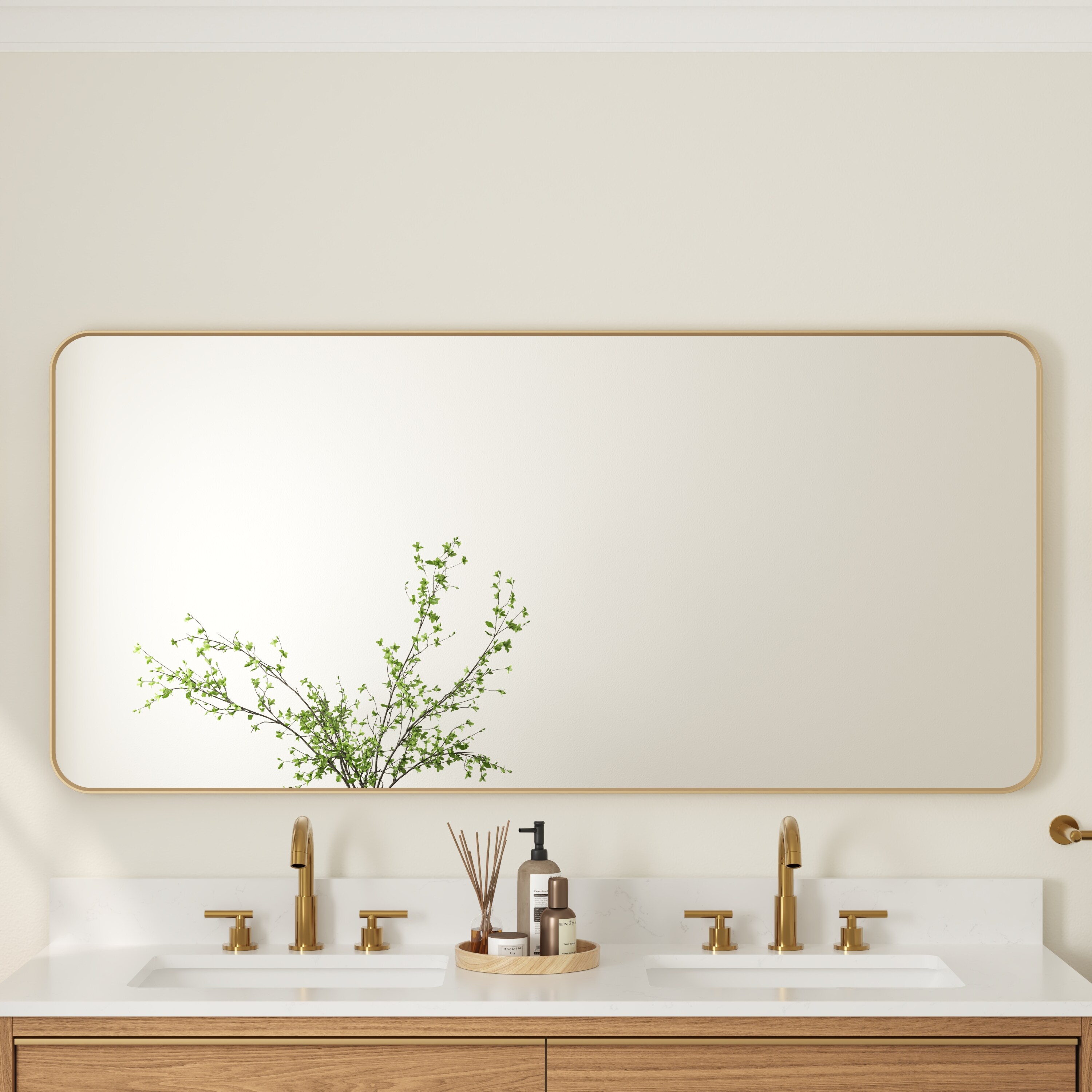 Forclover ALW20-4032RGB 60-in x 28-in Framed Rectangle Bathroom Vanity Mirror ( Brushed Gold )