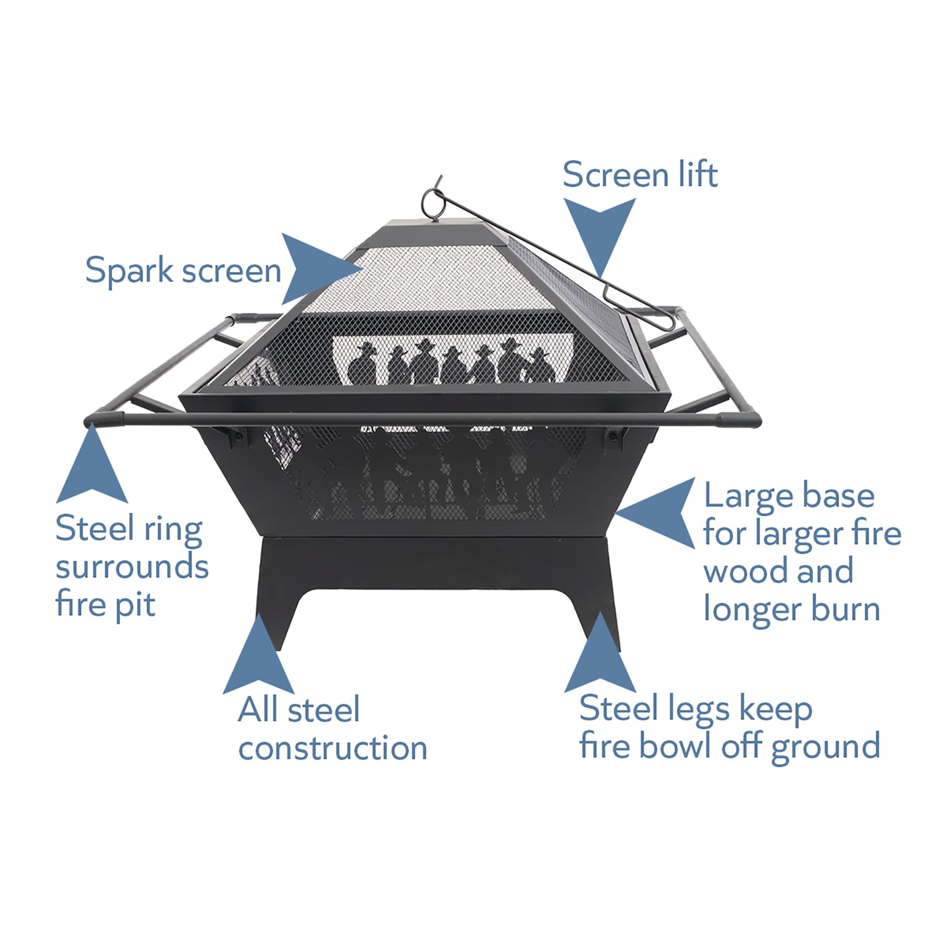 Blue Sky 31'' Black Steel Square Wood Fire Pit