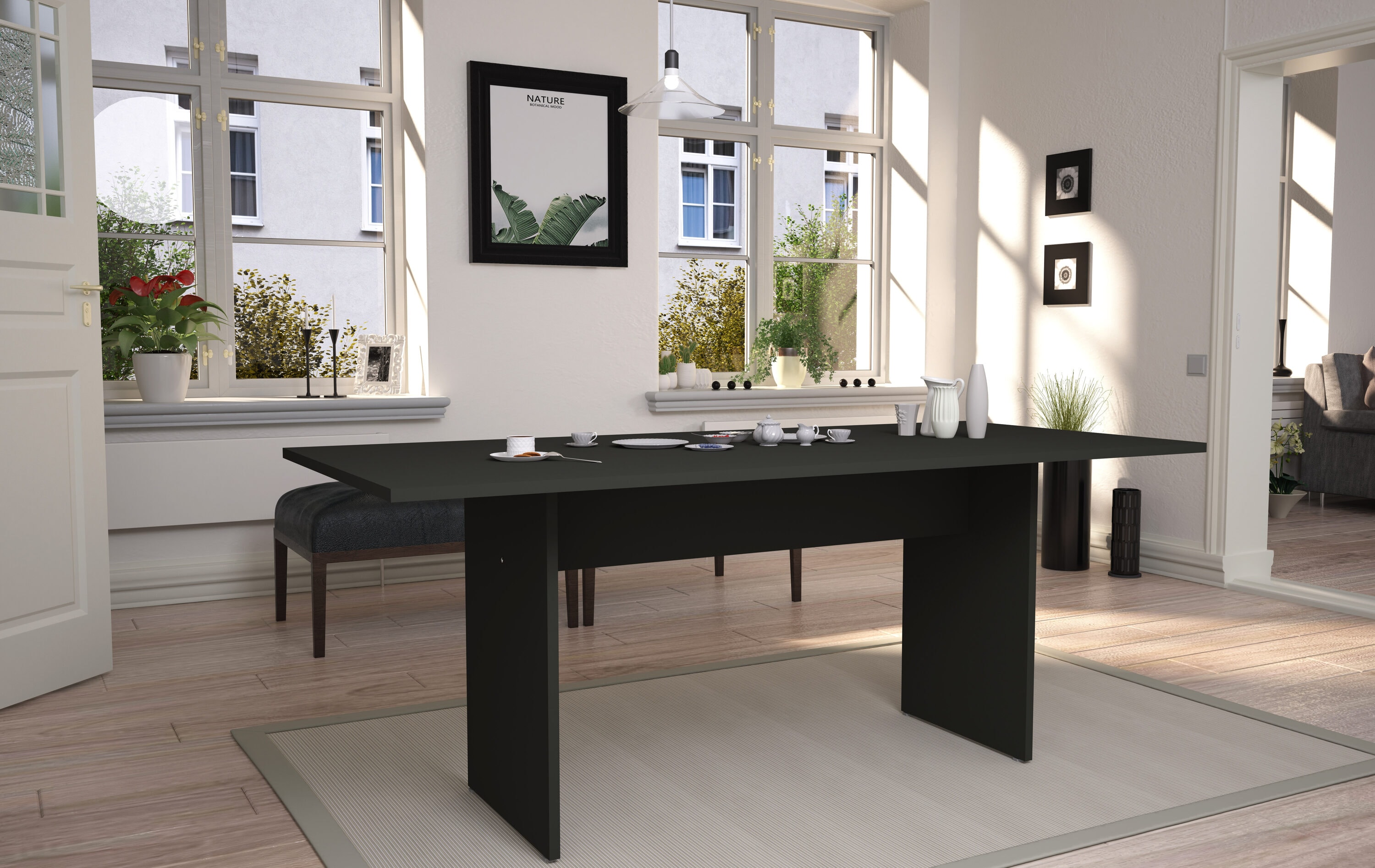 67.91" Gray MDF Modern Rectangular Dining Table