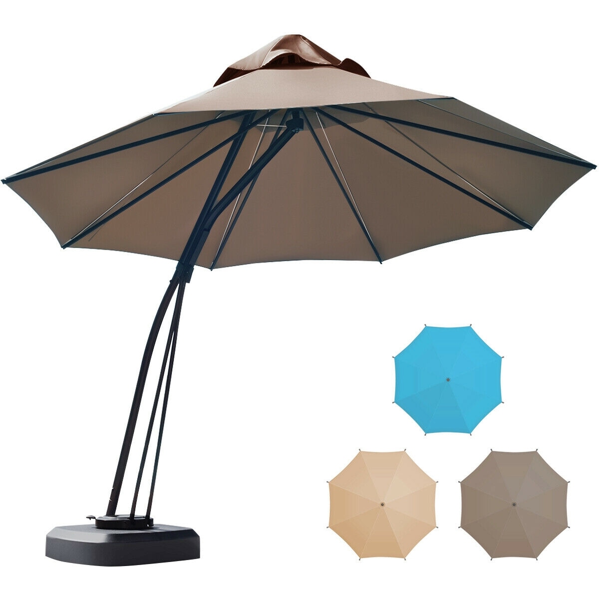 Forclover HYFC-0377TN+ 11-ft Aluminum Tan Cantilever Patio Umbrella with Base