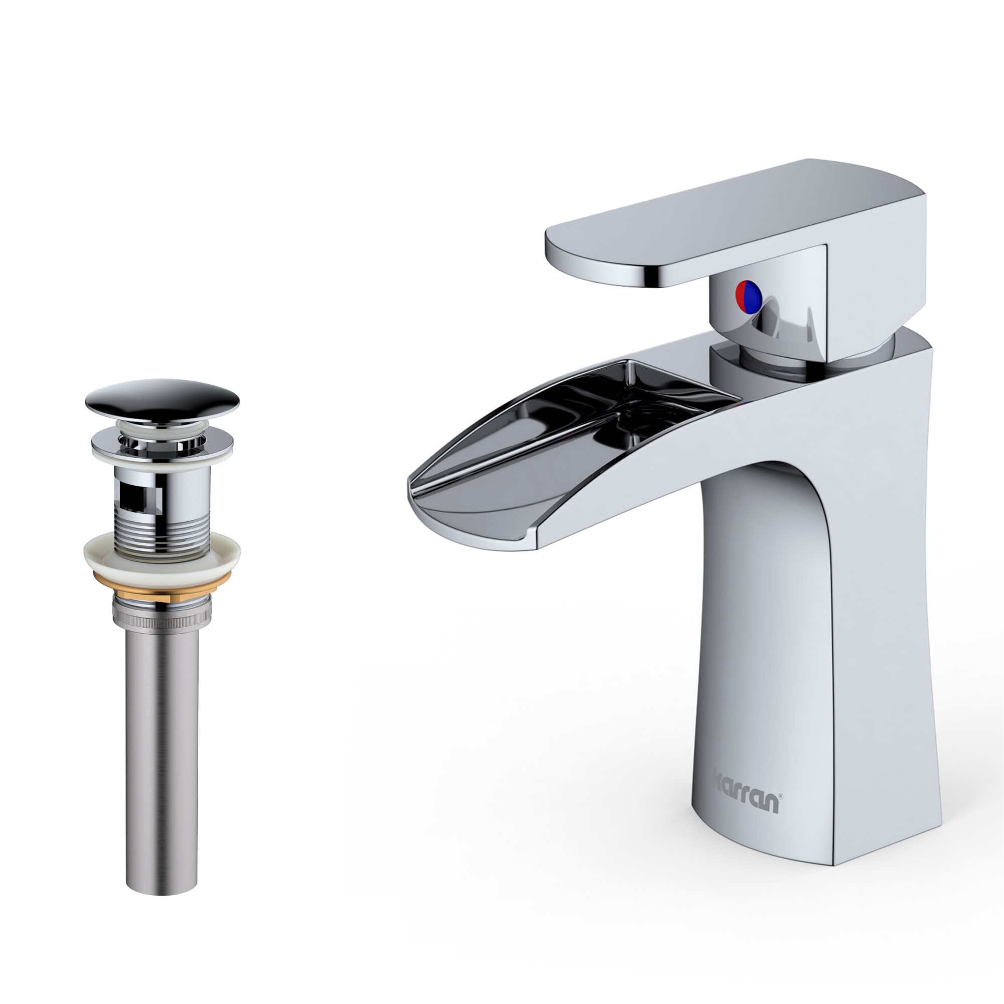 Karran KBF440C Kassel Chrome Single hole 1-handle Waterfall Commercial/Residential Handle Bathroom Sink Faucet with Drain
