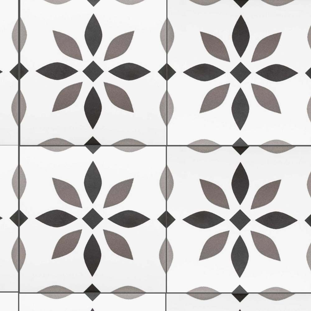 The Tile Life TDENI0909GR Snowflakes Gris 9-in x 9-in Matte Porcelain Encaustic Floor and Wall Tile (10.76-sq. ft/ Carton)