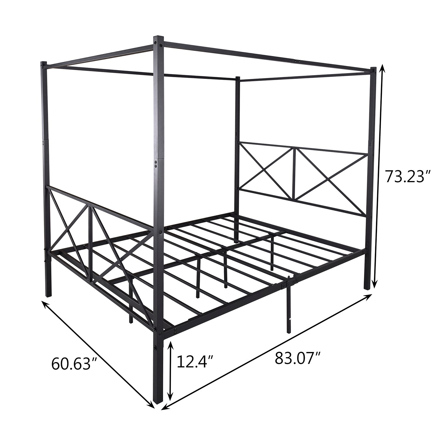 GZMR Queen Canopy Bed Frame Black Queen Metal Canopy Bed with Storage ...