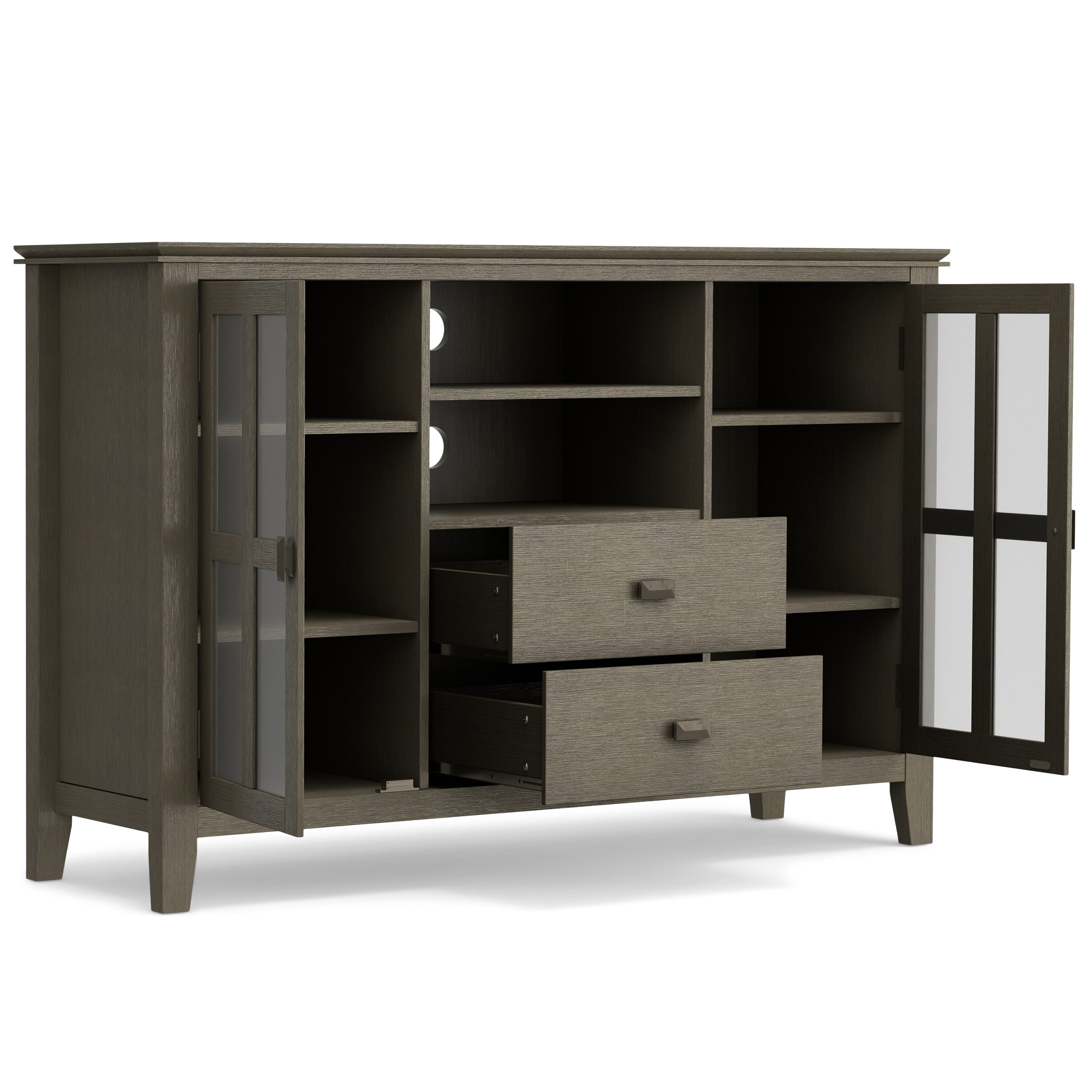 Farmhouse Grey Tall TV Media Stand with Tempered Glass Top