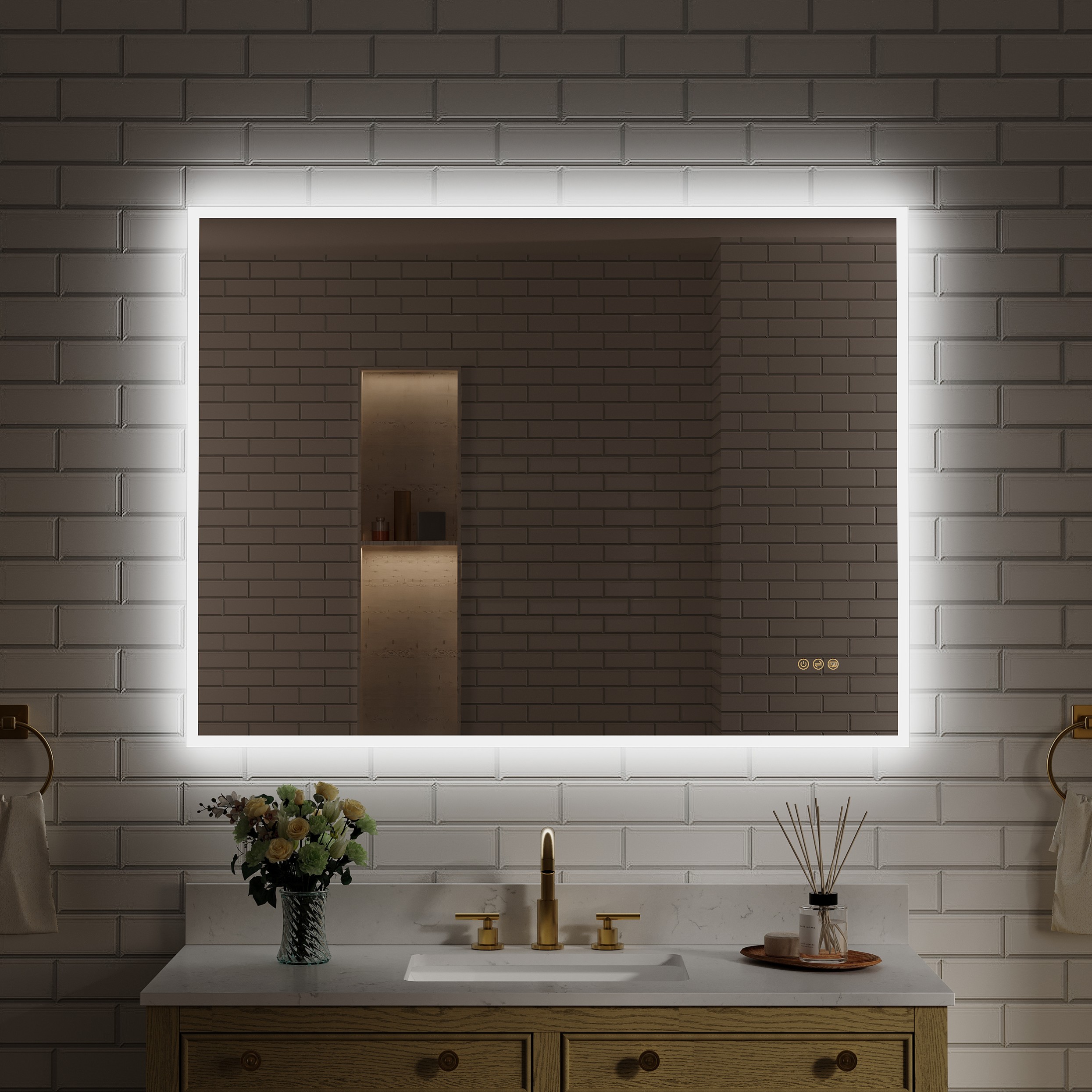 WELLFOR UCS-10FL4836 48-in x 36-in Polished Frameless Rectangle Dimmable LED Lighted Fog Free Bathroom Vanity Mirror ( Silver )