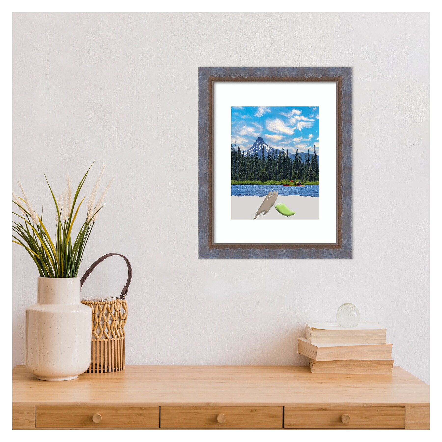 Two Tone Blue Copper Pine Wood Wall Picture Frame