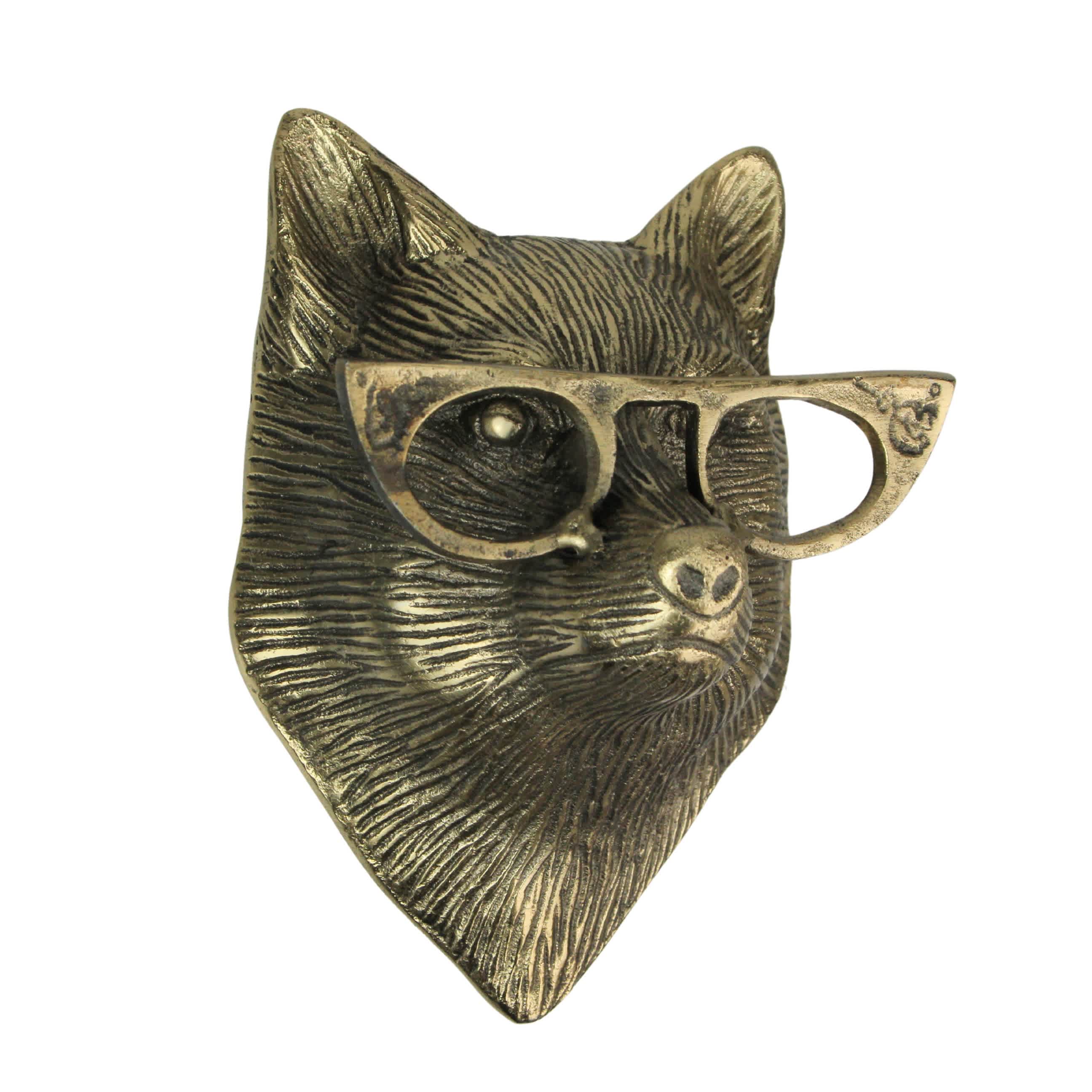 Things2Die4 PDH-PDDIV14 Gold Fox Head Wall Hanging with Cat's Eye Glasses - 6 Inch High - Whimsical Cast Aluminum Decor - Metallic Gold Finish - Unique Animal-Themed Wall Accent for Home or Office