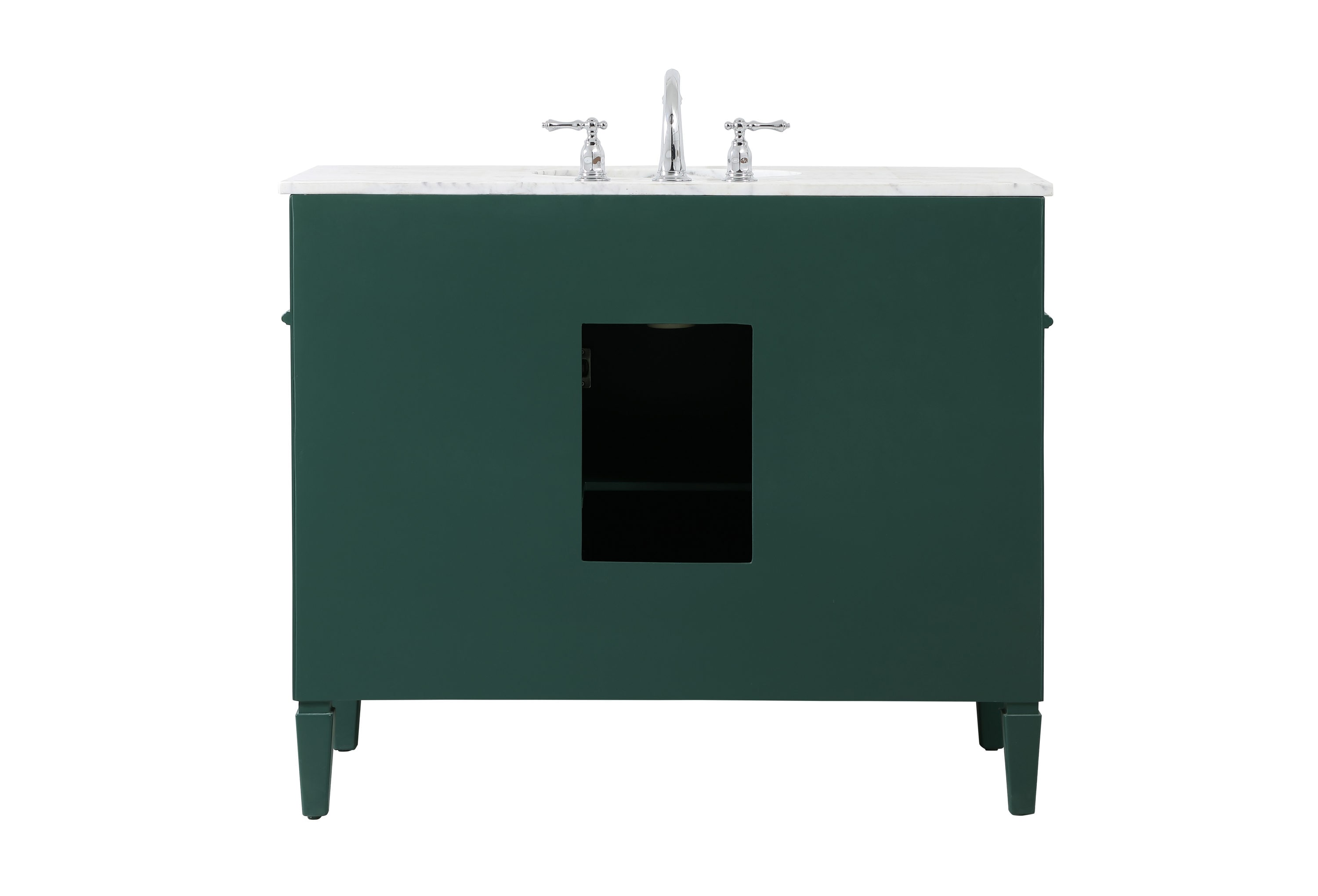 Green Solid Wood and Marble Single Bathroom Vanity