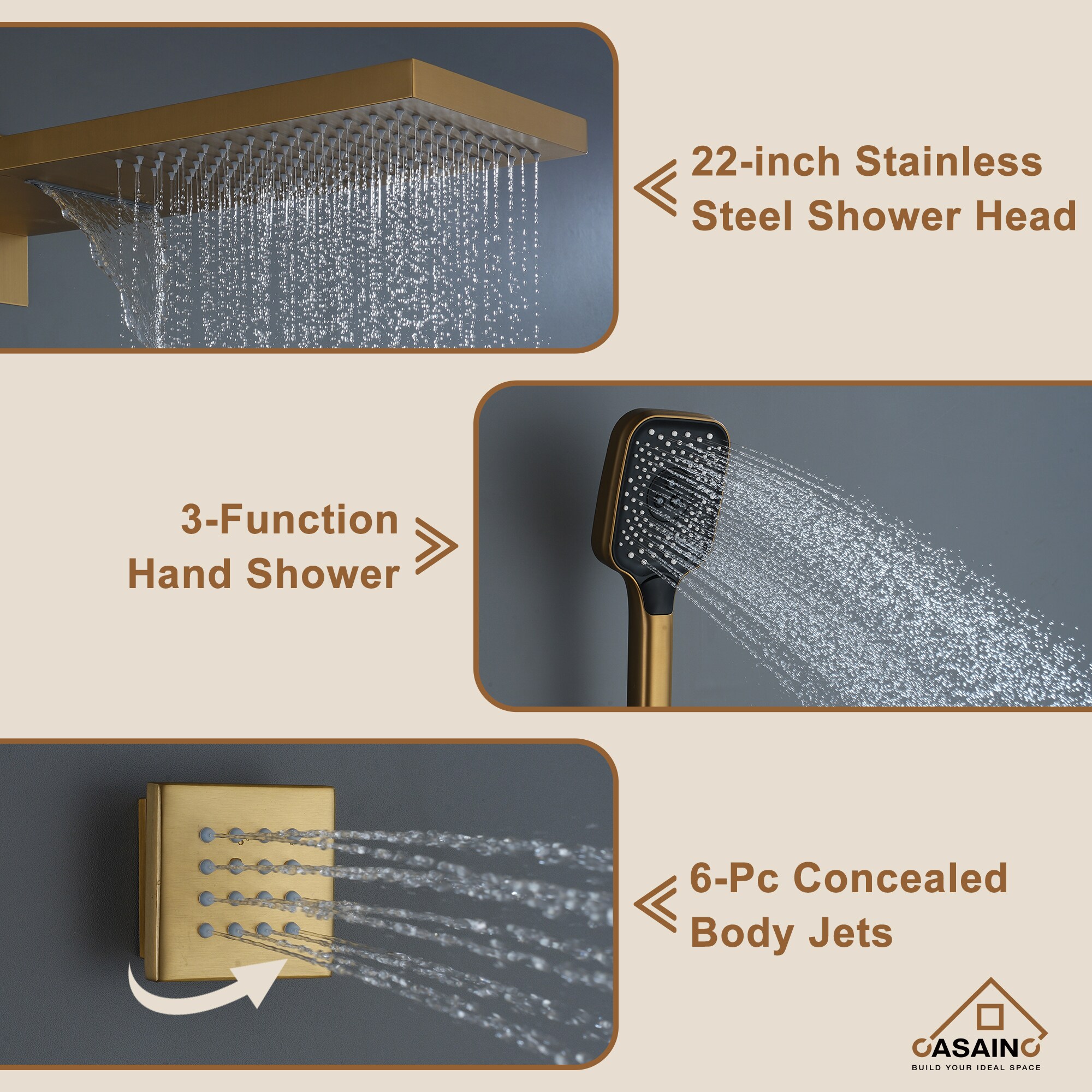 CASAINC CS6223-22BG Showerhead-Bar-Panels - View #8