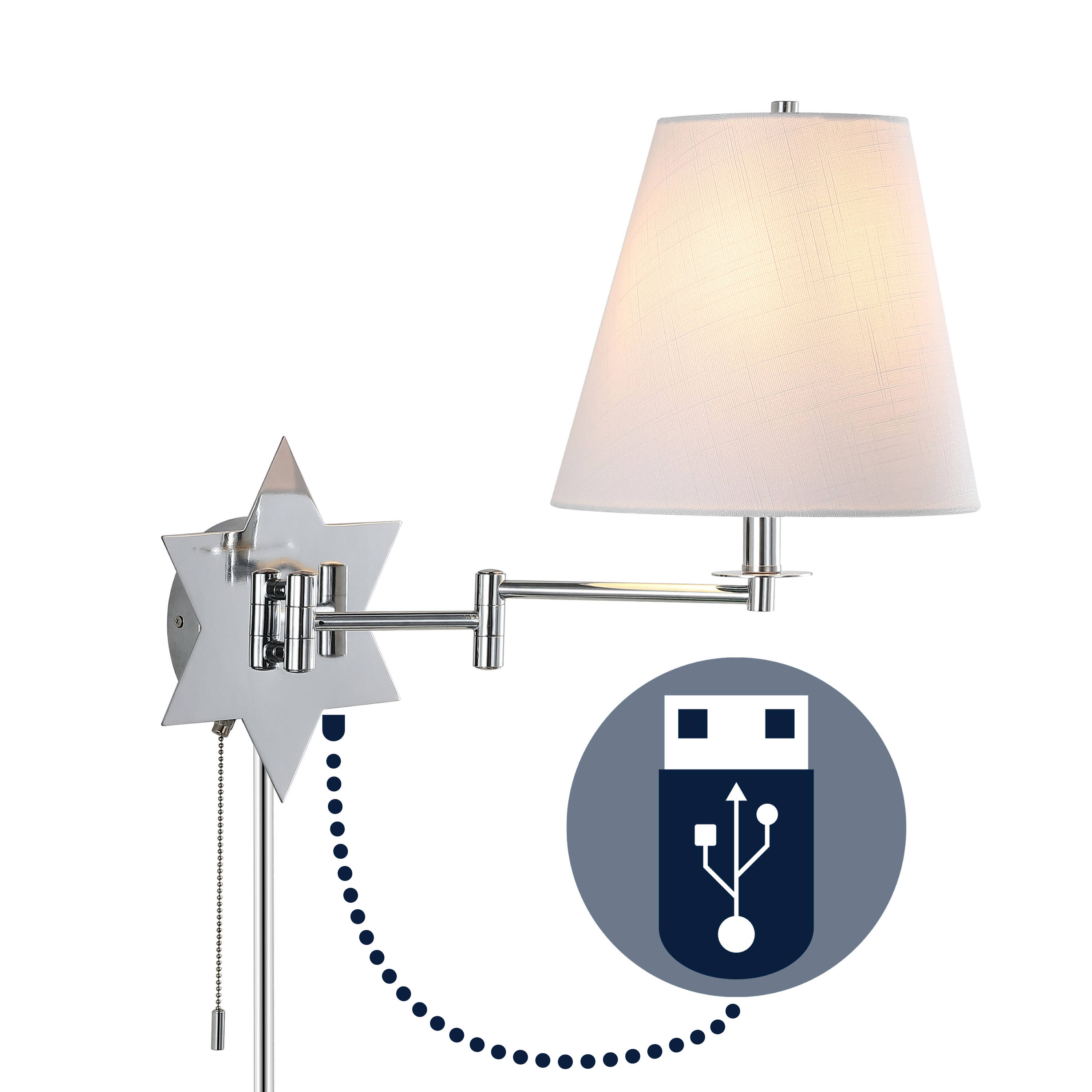 JONATHAN  Y JYL6014A David Iron Modern Star with USB Charging Port 10-in W 1 -Light Polished Chrome Transitional Wall Sconce