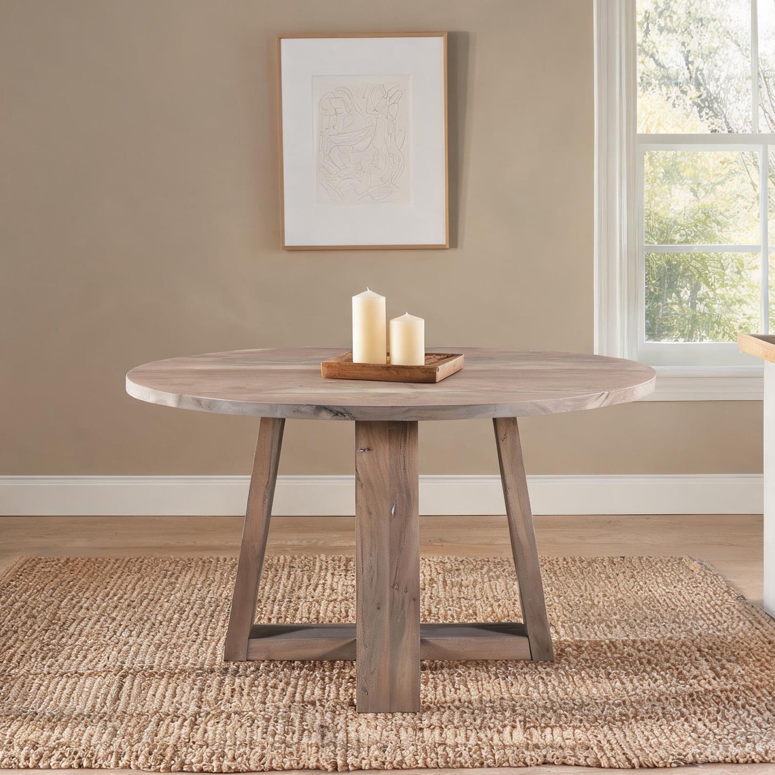 Naturefalls Round Solid Acacia Dining Table with 4-Seater Capacity and ...