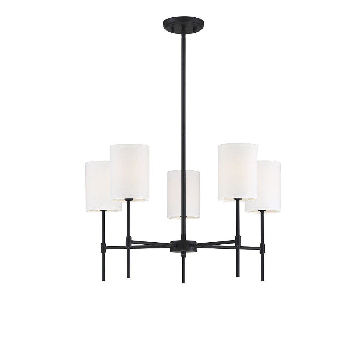 Matte Black and White Fabric 5-Light Chandelier