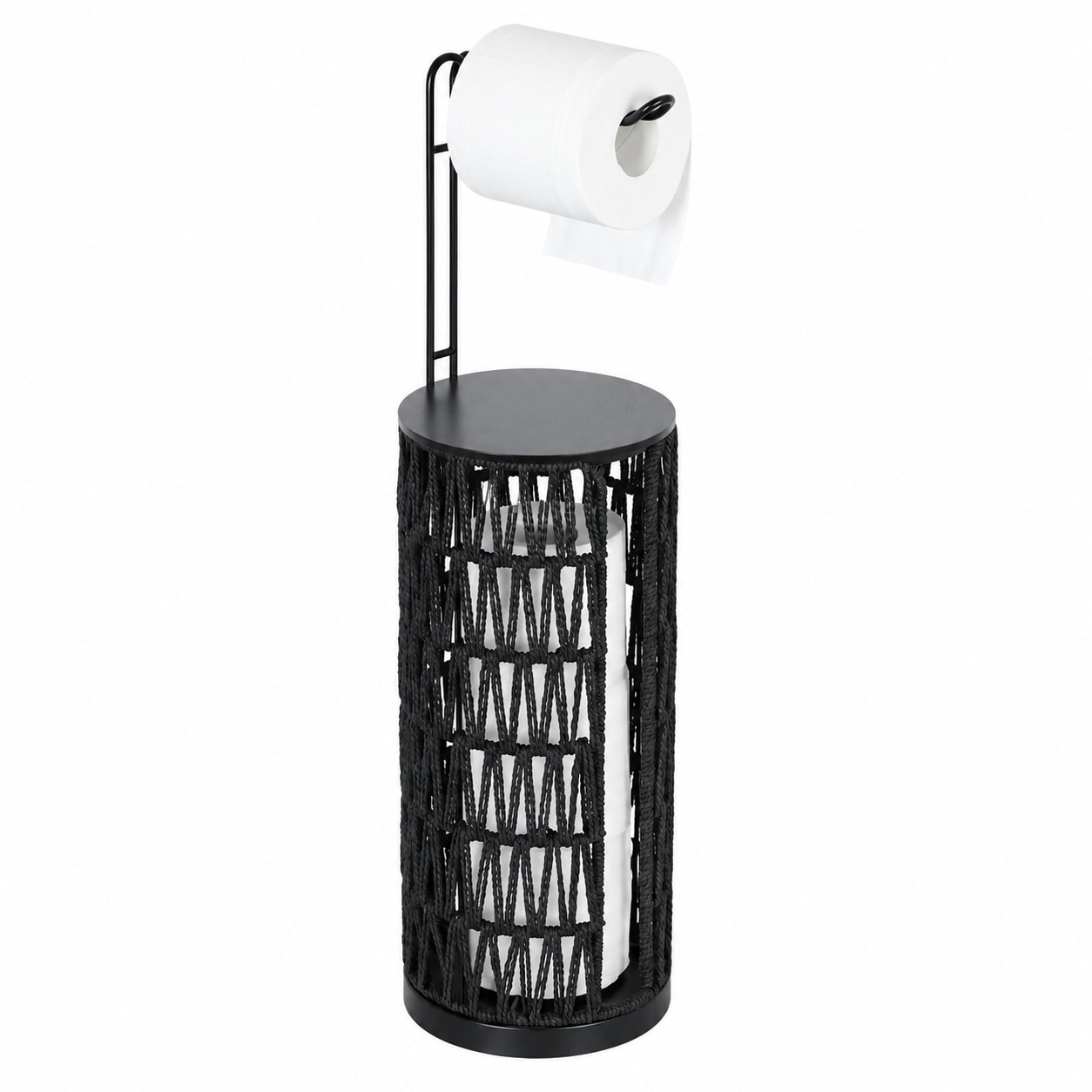 Paradigms Interiors Freestanding Boho Rattan Toilet Paper Holder With 3 Roll Storage #514068539452