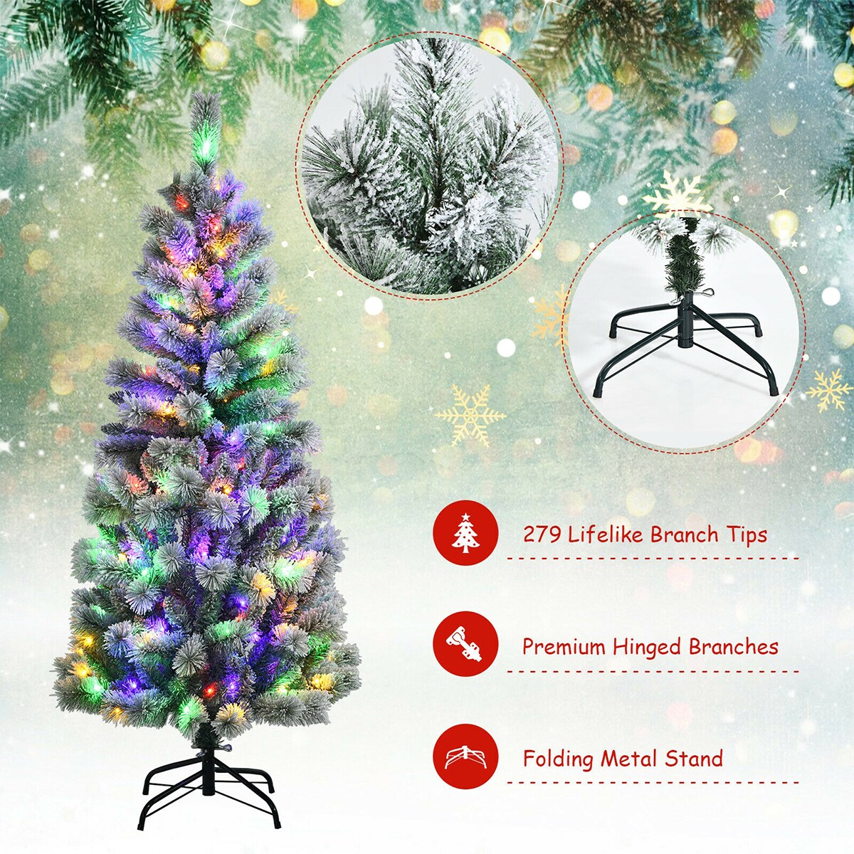 WELLFOR Remote Control Tree 5-ft Pre-lit Flocked Artificial