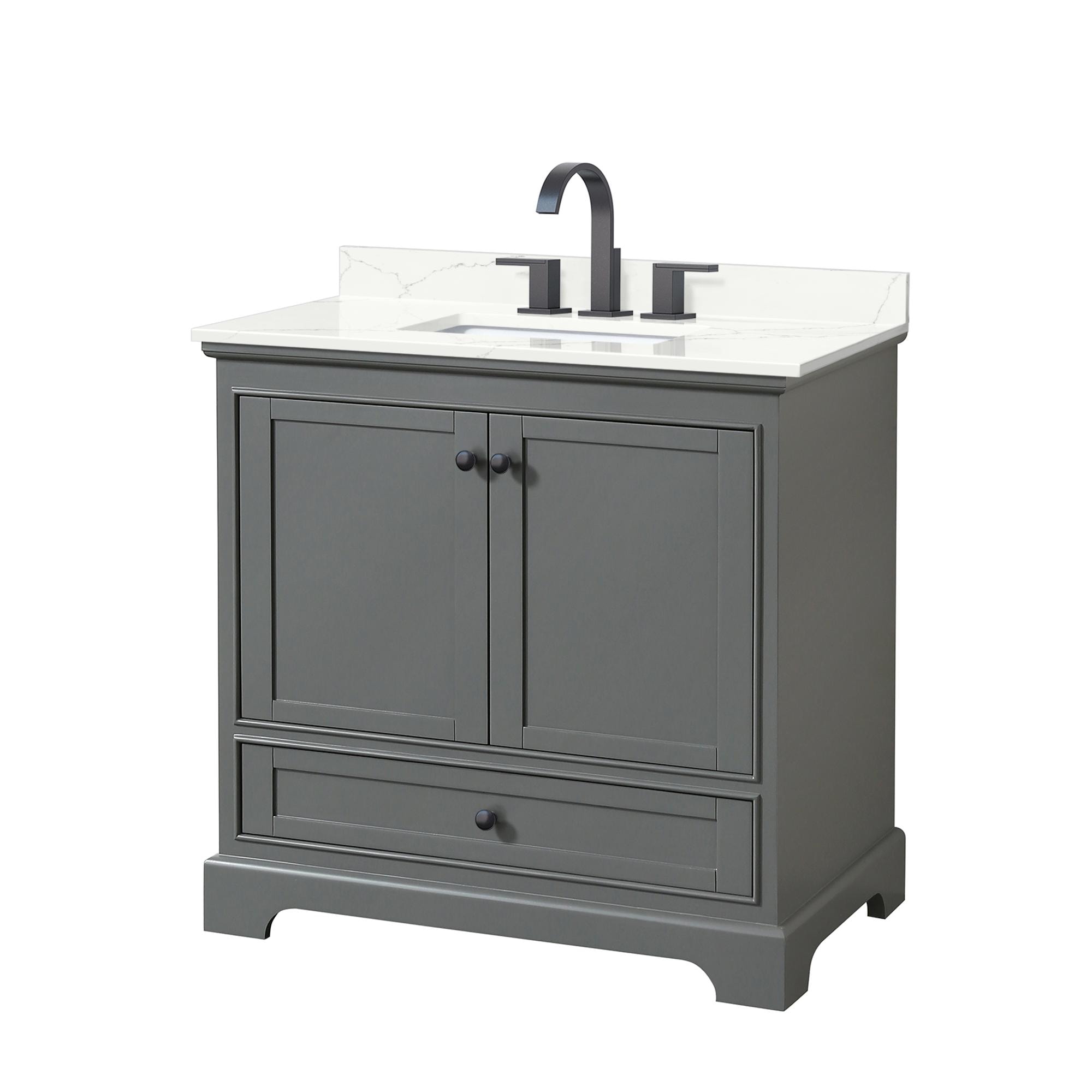 Wyndham Collection WCS202036SGBGTUS3MXX Deborah 36-in Dark Gray Undermount Single Sink Bathroom Vanity with Giotto Quartz Top