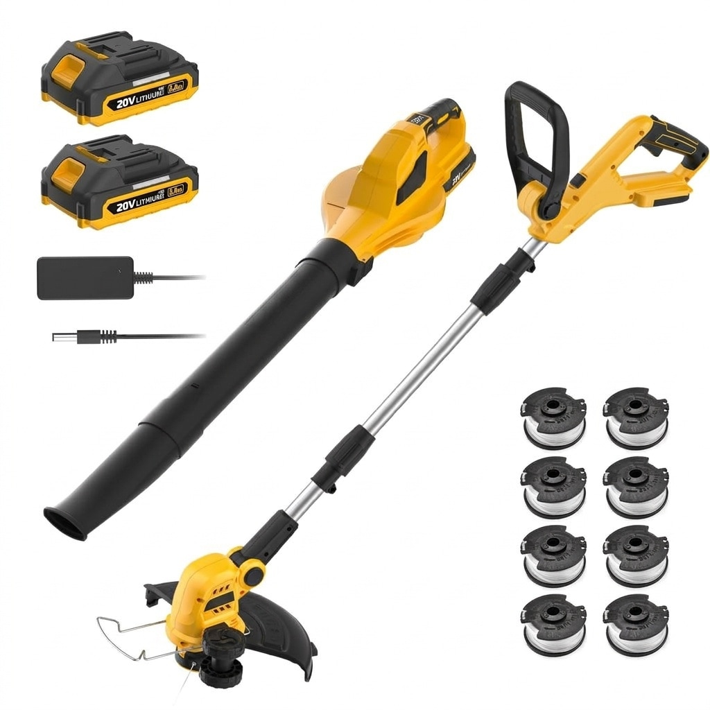 Afoxsos - 2 in 1 Leaf Blower and 12 Inch 20V Cordless String Trimmer Combo Kit 8 Pcs Replacement...