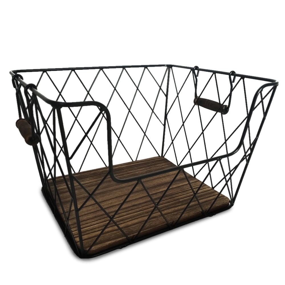 11" Powder Coated Iron Wire Basket With 2 Handles Decor 
