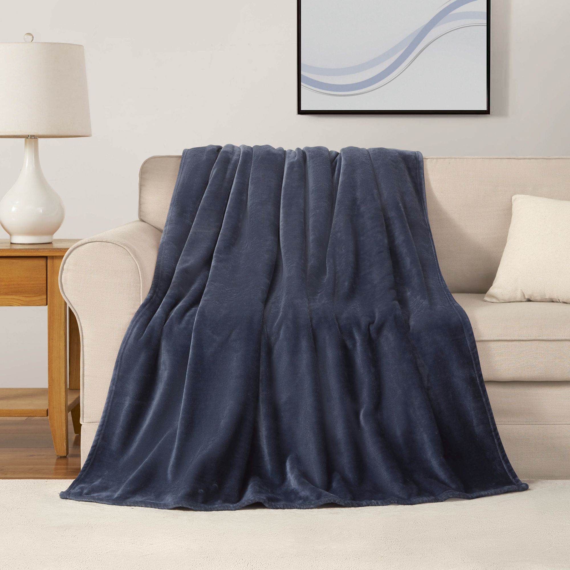 The Sheet Lab  Solid Plush Vintage Blue Indigo 50-in x 70-in Throw Blanket