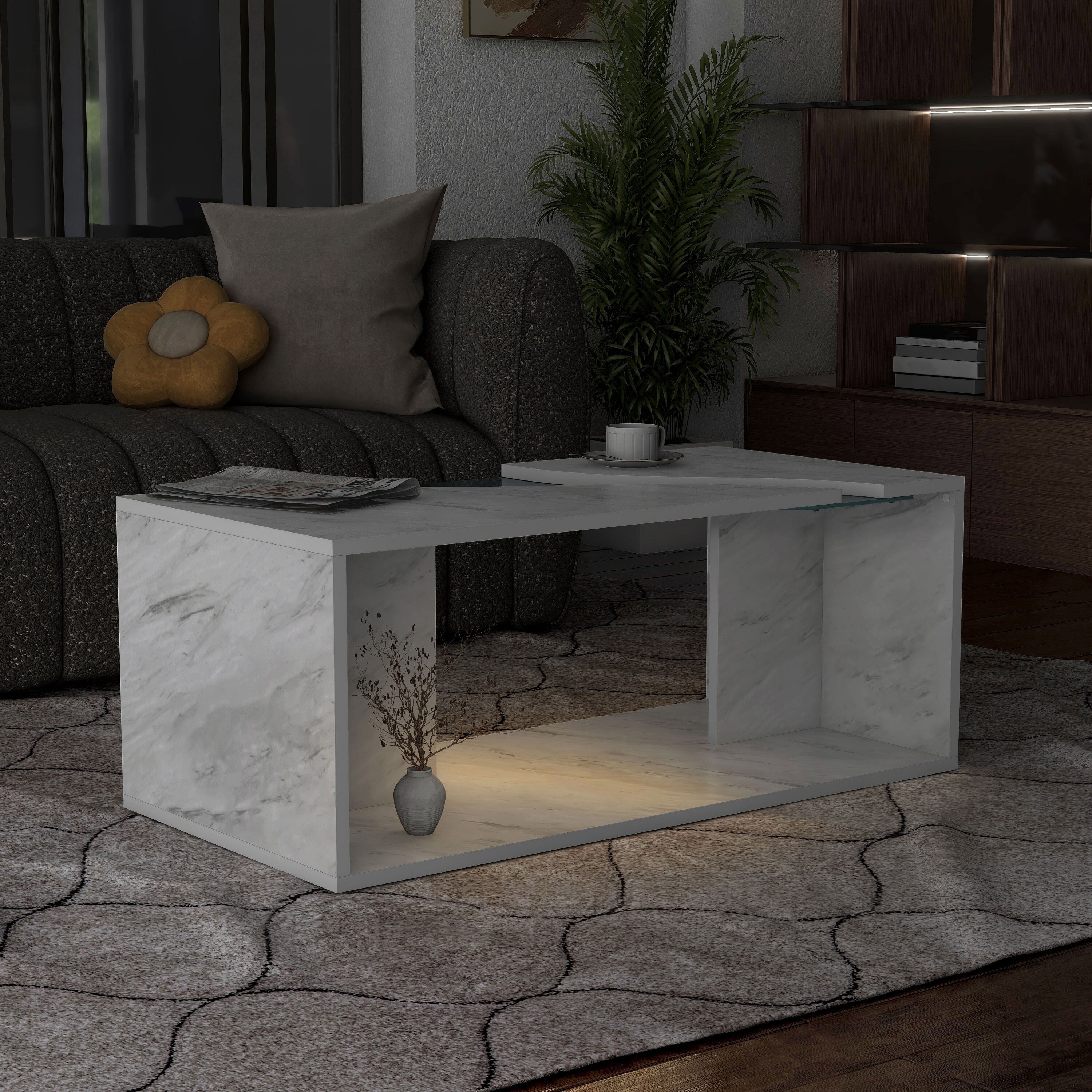 Furniture of America FGI-2394C26 Dulcet Marble Modern Coffee Table with Storage