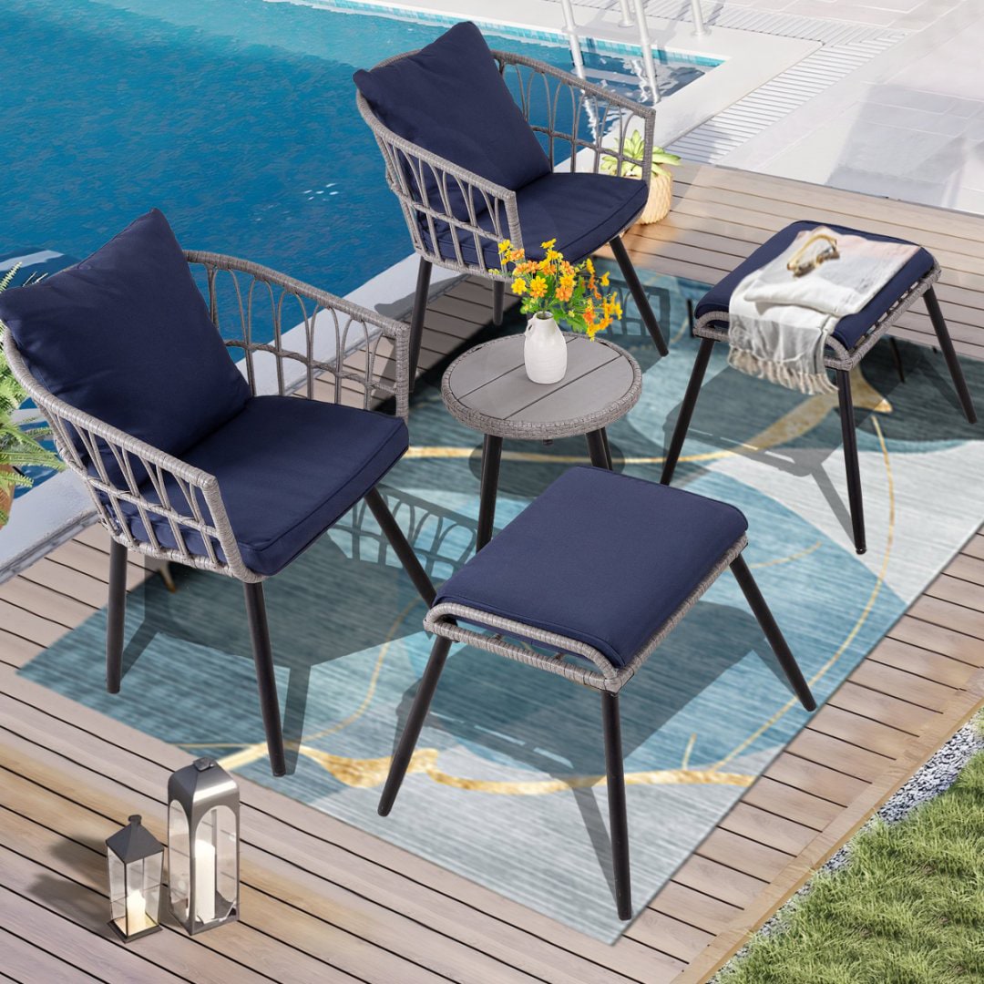 EarlGrove LS-GYGY2503 5 -Piece Wicker Patio Conversation Set with Blue Cushions