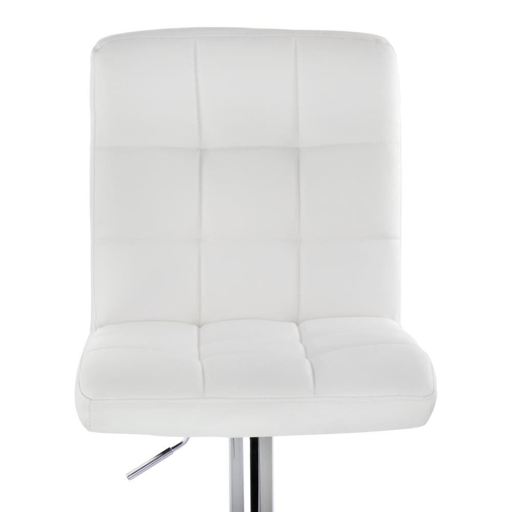 Elama White Square Tufted Faux Leather Adjustable Swivel Bar Stool