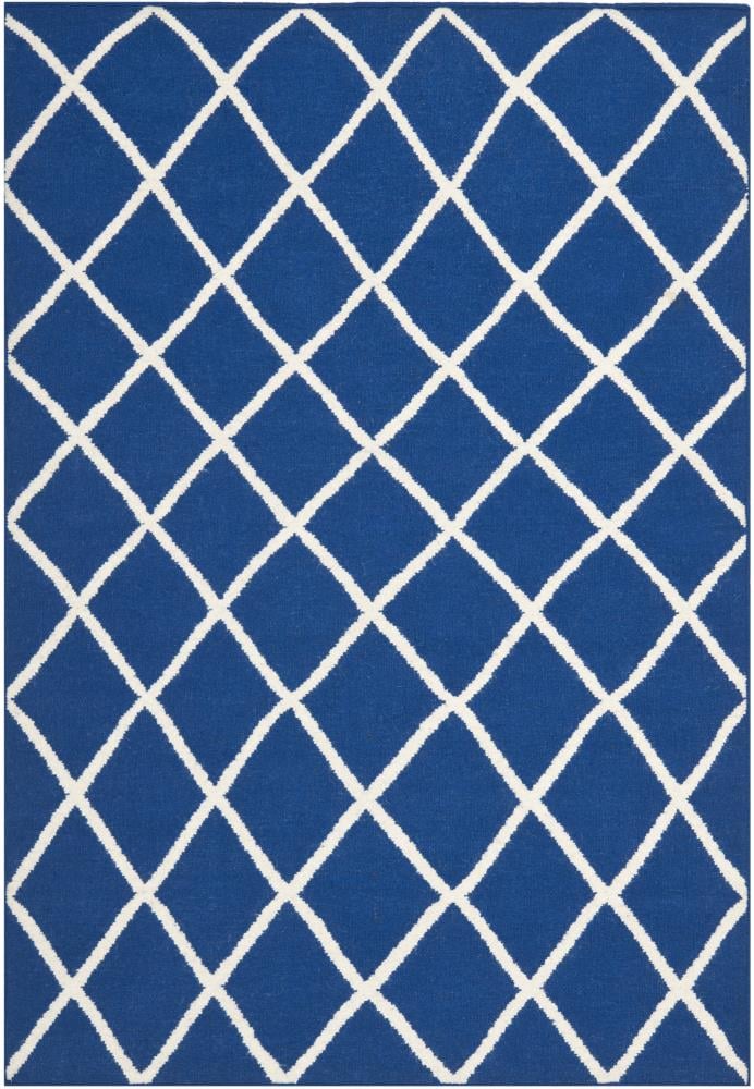 Safavieh DHU565A-5 Dhurries Hara 5 x 8 (ft) Wool Dark Blue Rectangular Indoor Trellis Coastal Area rug