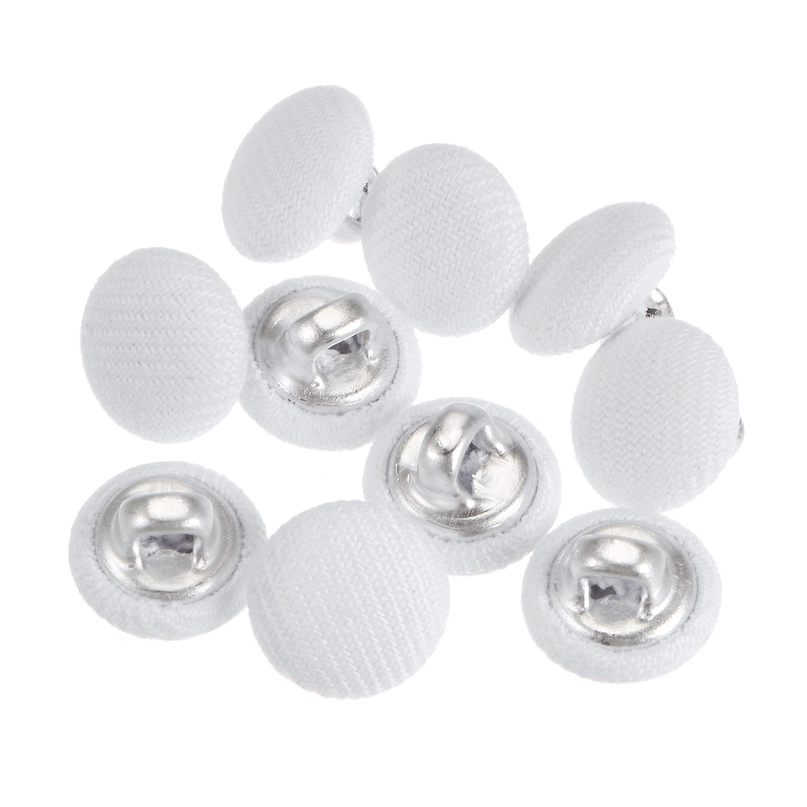 Harfington 10pcs 16L Fabric Cloth Covered Button 10mm Metal Shank Round Sewing Buttons for Suits Dress Blouses White