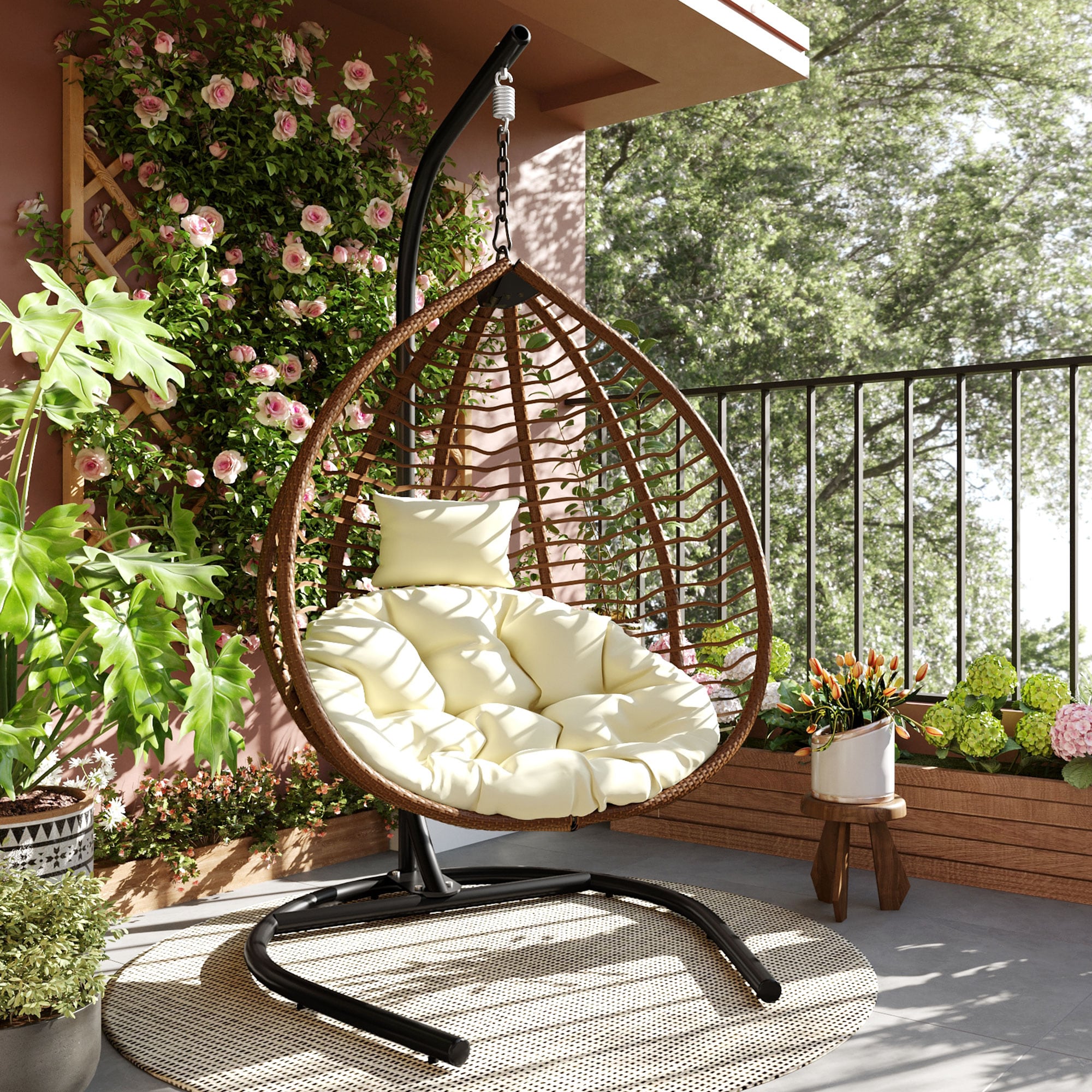 BABOOM Hanging Hammock Chair with Stand Beige Fabric Hammock chair with Stand