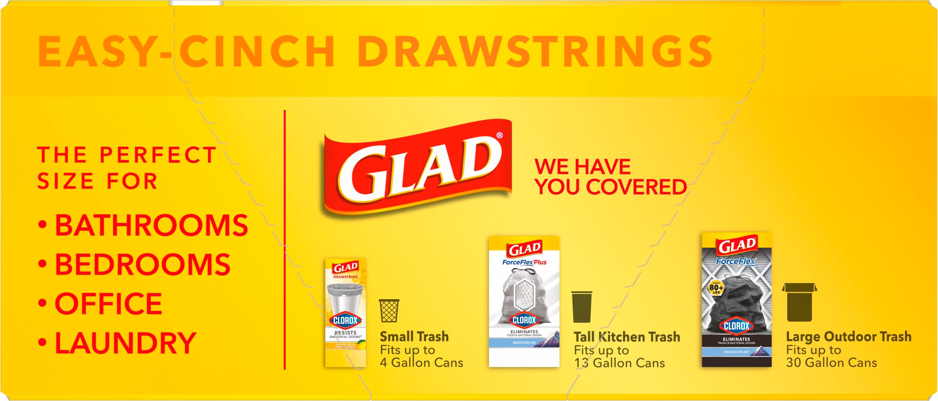  Glad Medium Drawstring Trash Bags, 8 Gallon, White