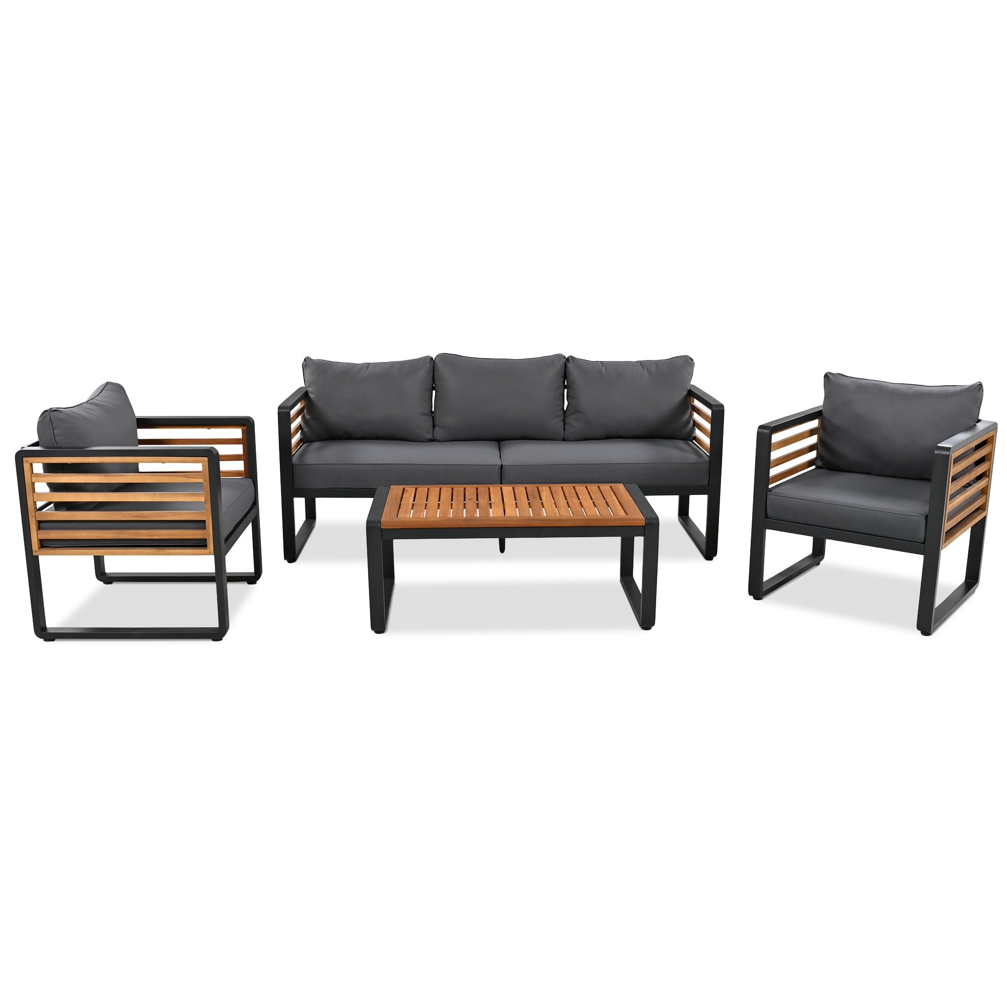 Bybafun YB8400065 4 -Piece Patio Sofa Conversation Set with Gray Cushions