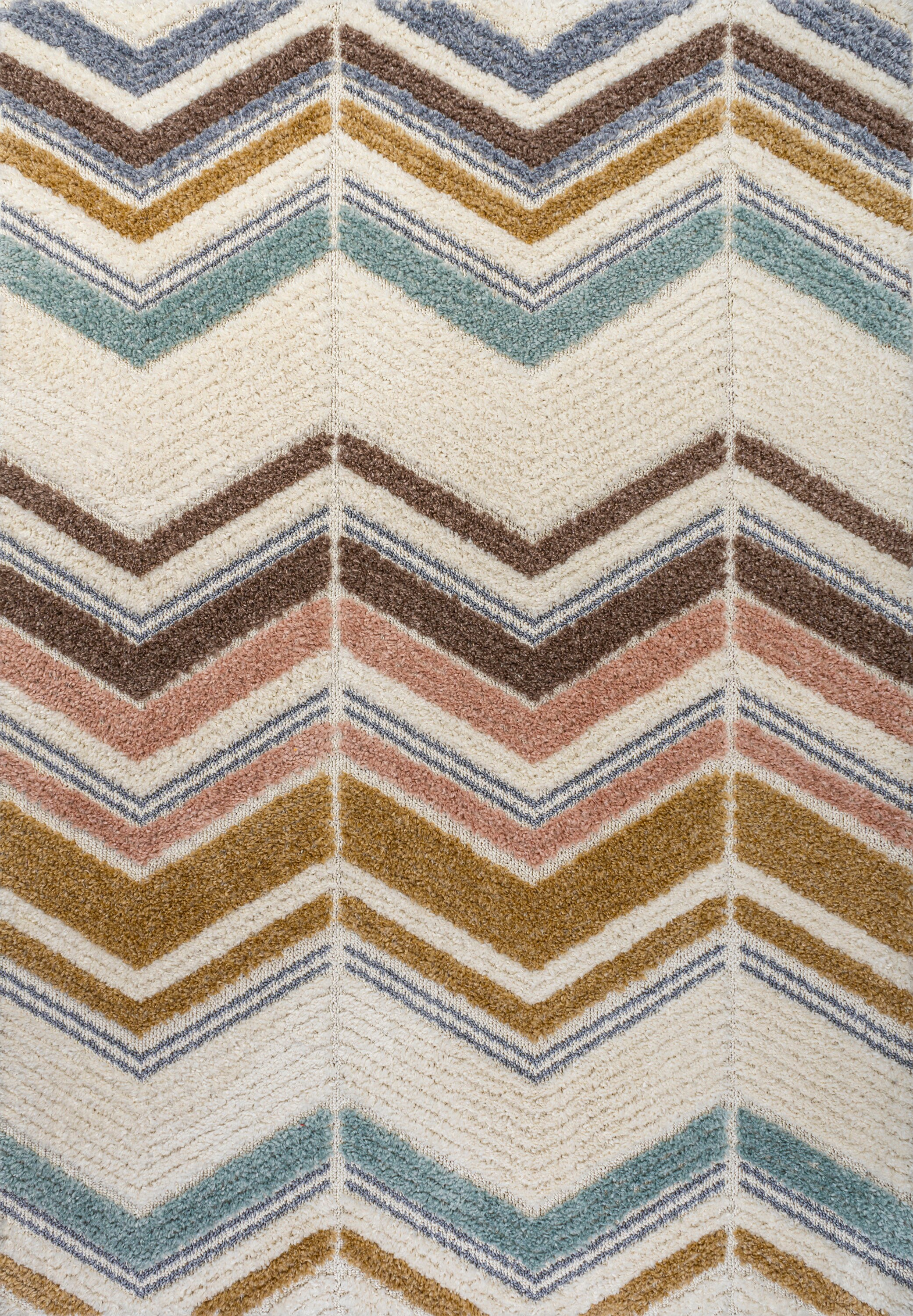 Mid-Century Ivory Chevron Reversible Synthetic Area Rug