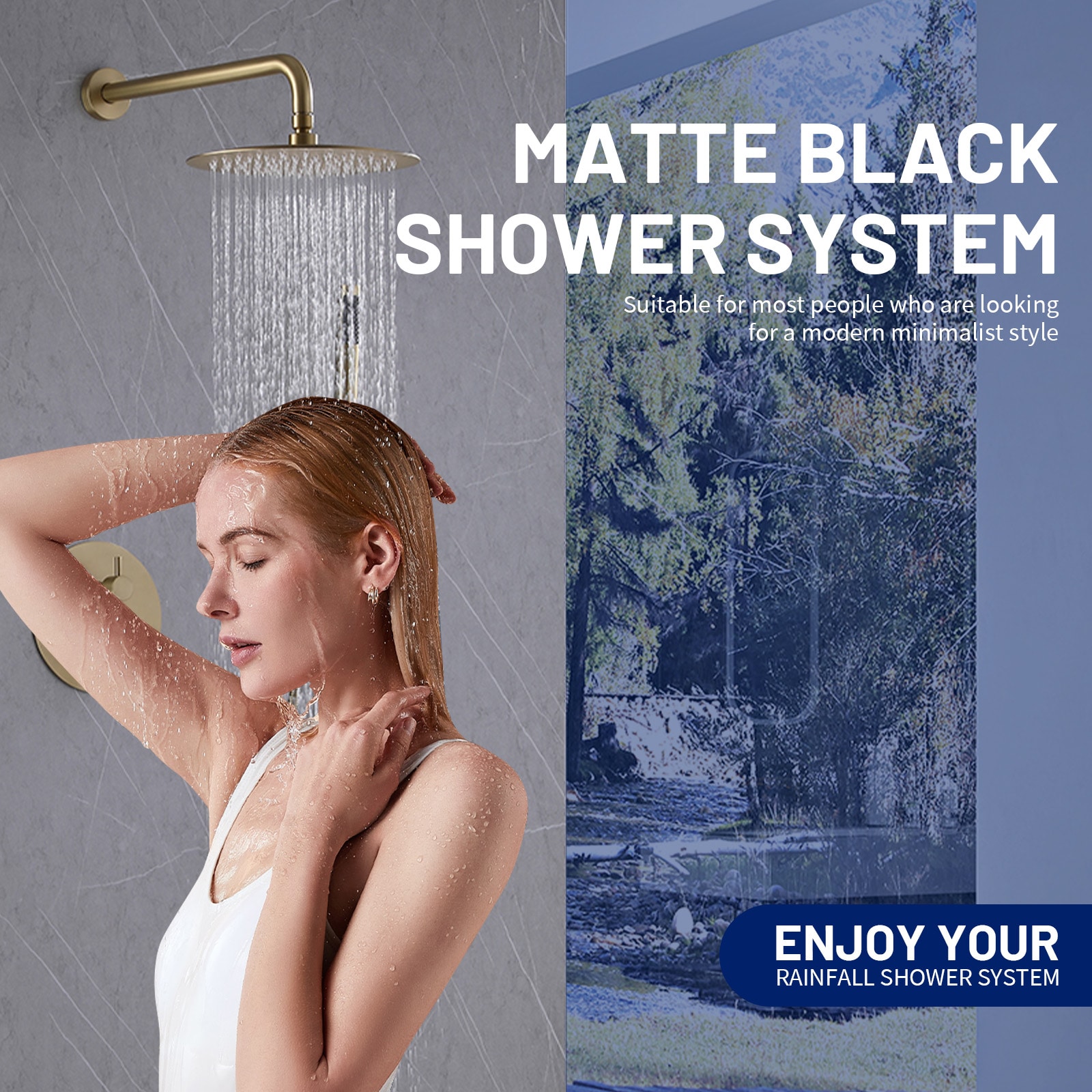 Brushed Gold Stainless Steel Rain Shower Faucet with Handheld Combo