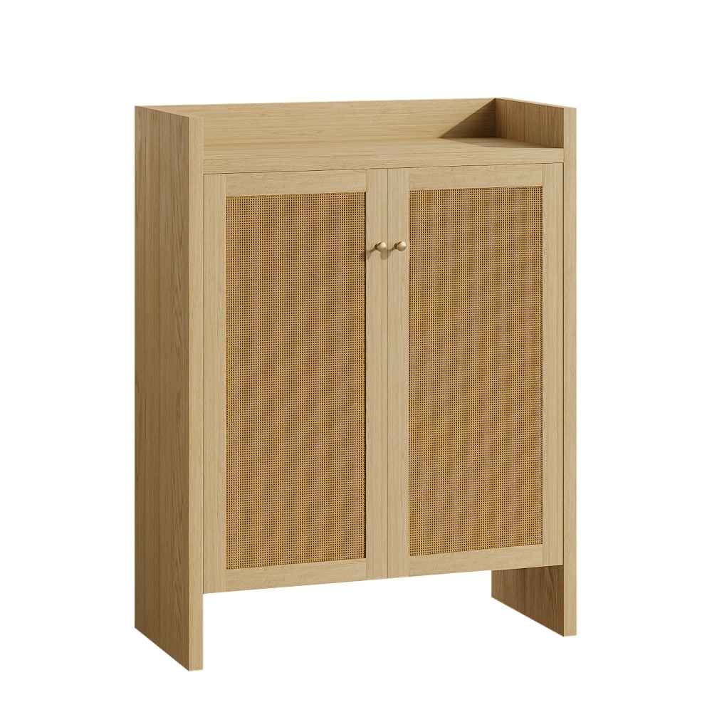 Beedesign 42.5 Inch Tall Rattan Shoe Cabinet with Doors 6 Tier Shoe Storage Organizer with Adjustable Shelves Freestanding Wooden Shoe Cabinet for Entryway Hallway Living Room Natural Finish