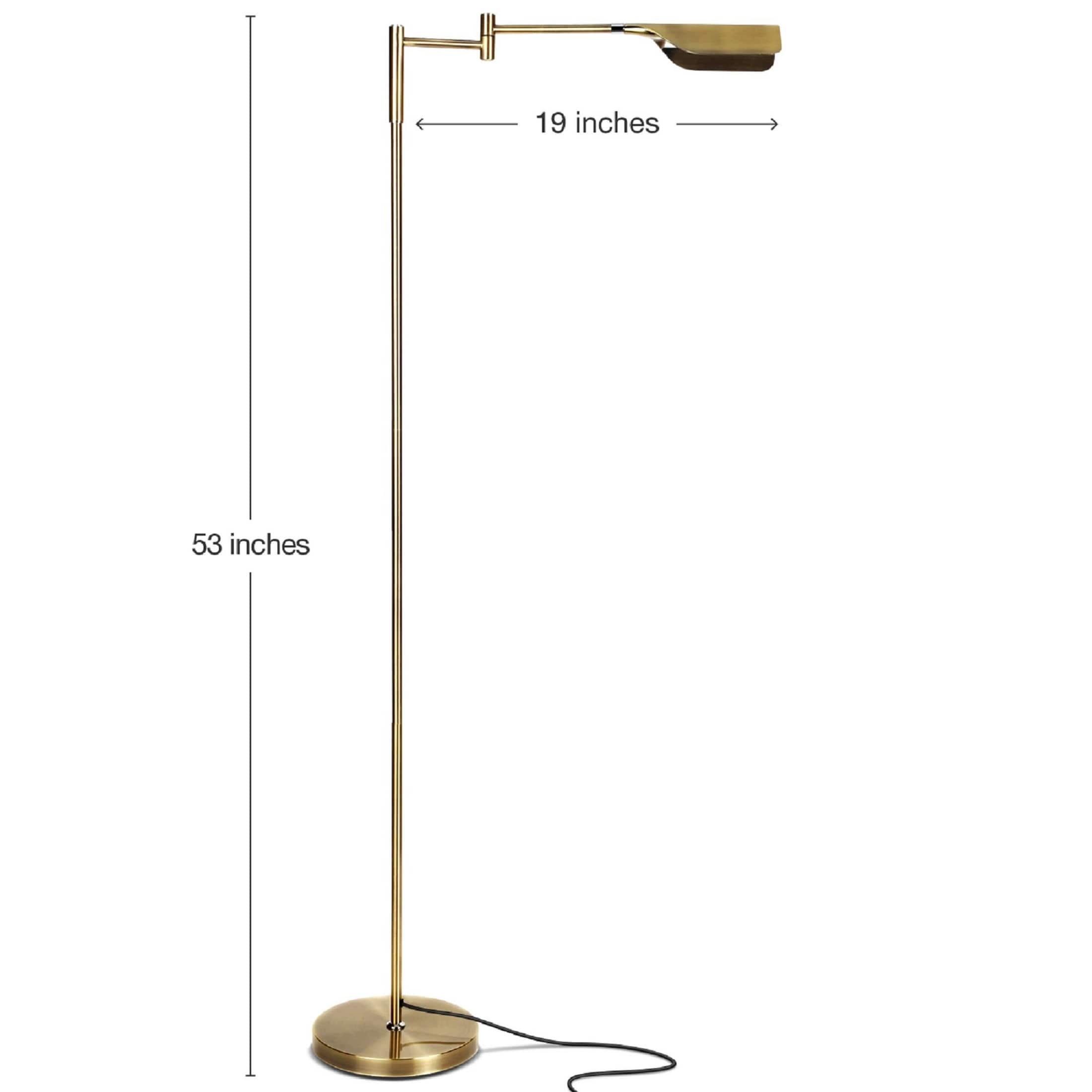 Elegant Antique Brass 53" Adjustable LED Task Floor Lamp with 3-Way Dimmer