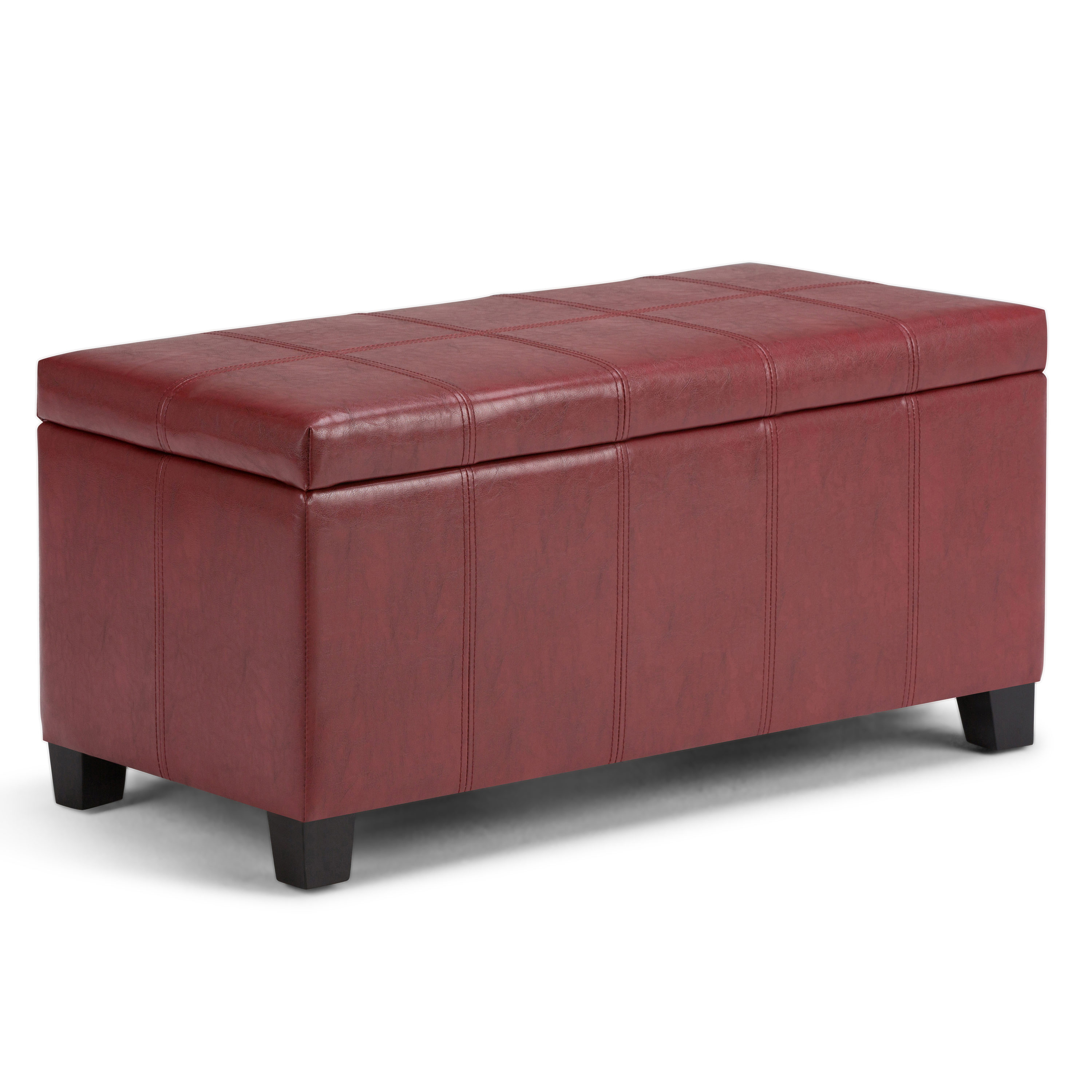 Simpli Home AXCOT-223-RRD Dover Modern Radicchio Red Faux leather Storage Ottoman
